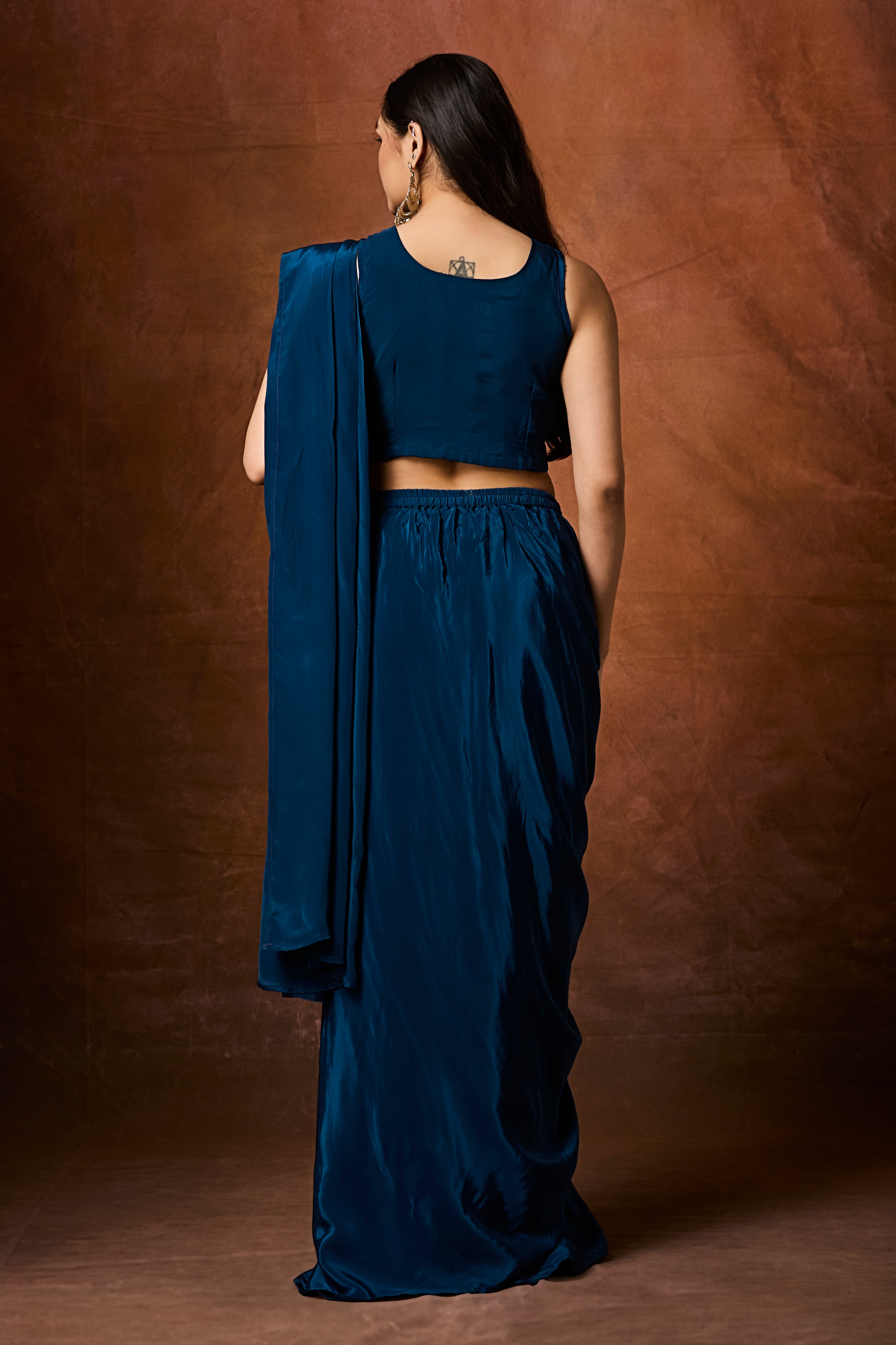 Jade Blue Embellished Crepe Silk Drape Saree