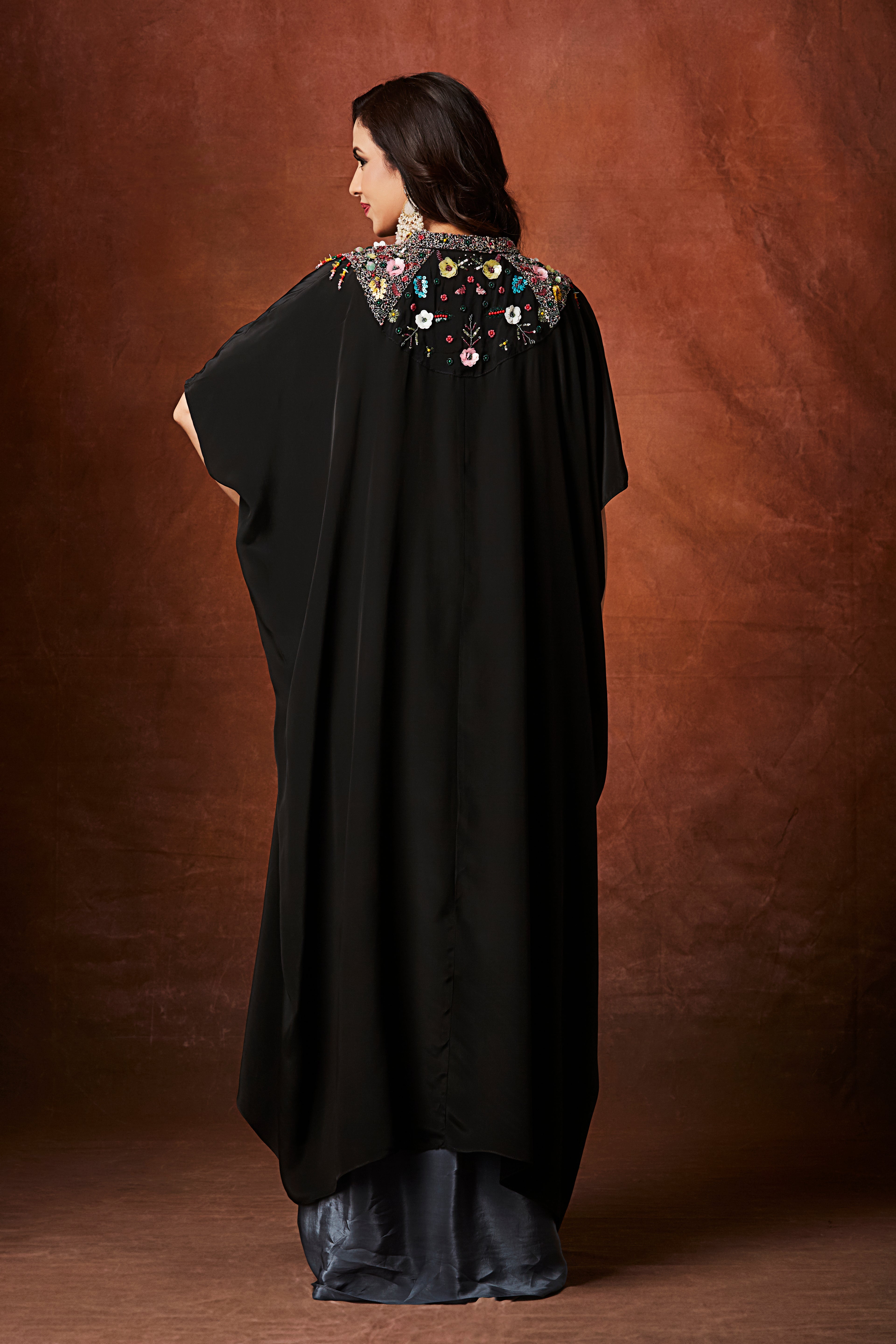 Slate Grey Embellished Crepe Silk Skirt Set