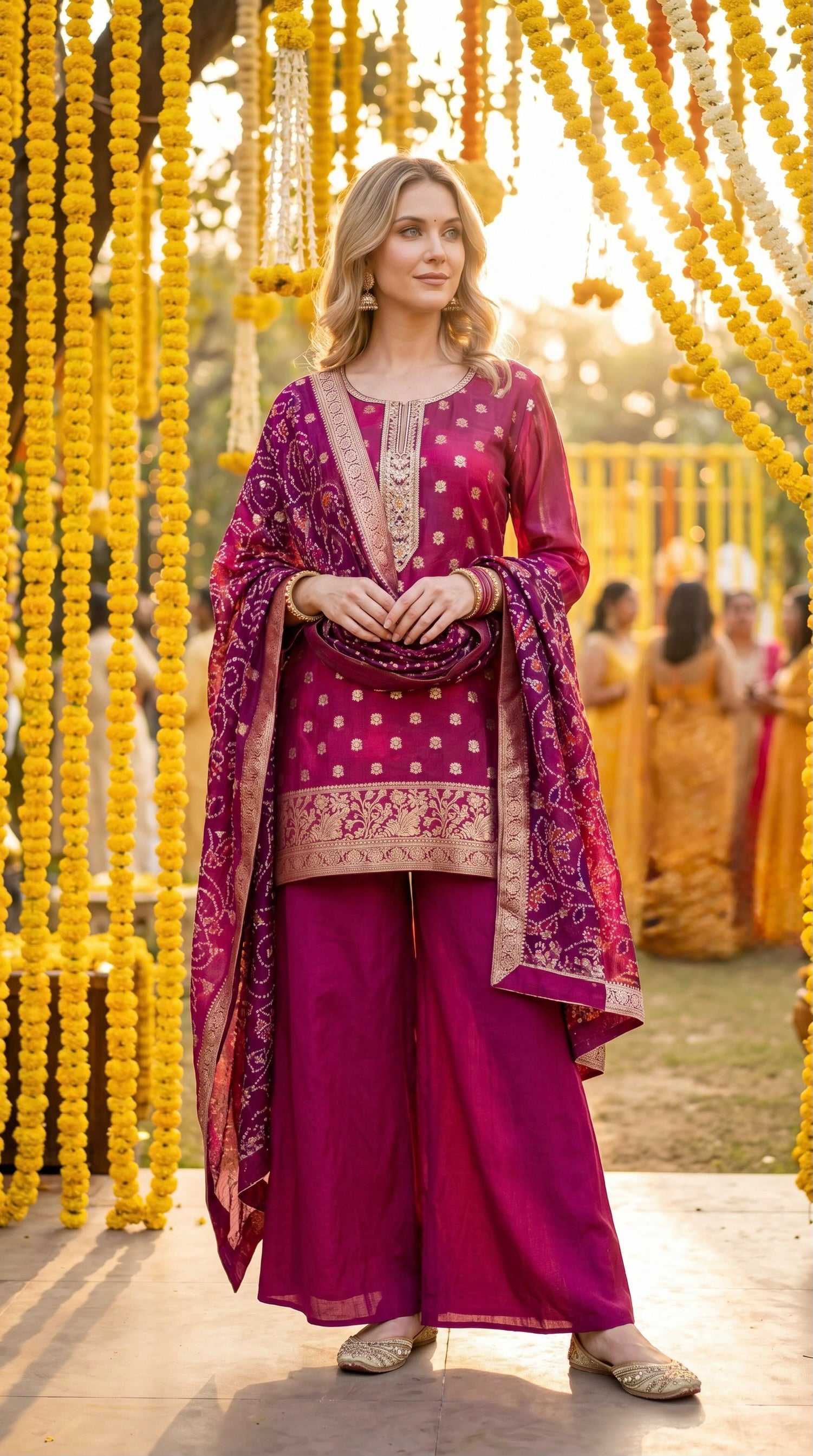 Plum Embroidered Organza Silk Palazzo Set