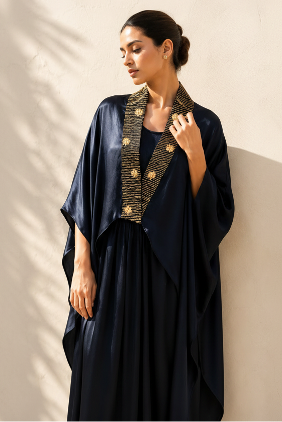 Midnight Blue Embellished Kaftan Dress Set