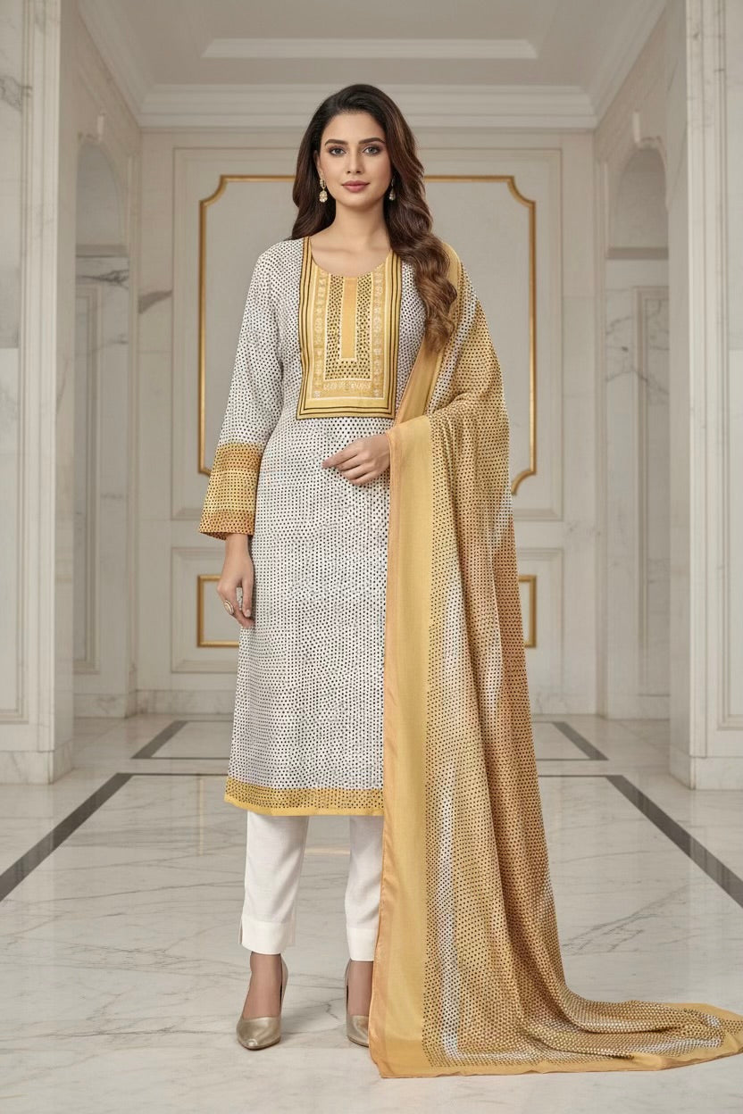 Regal Gleam Printed Dola Silk Pant Set