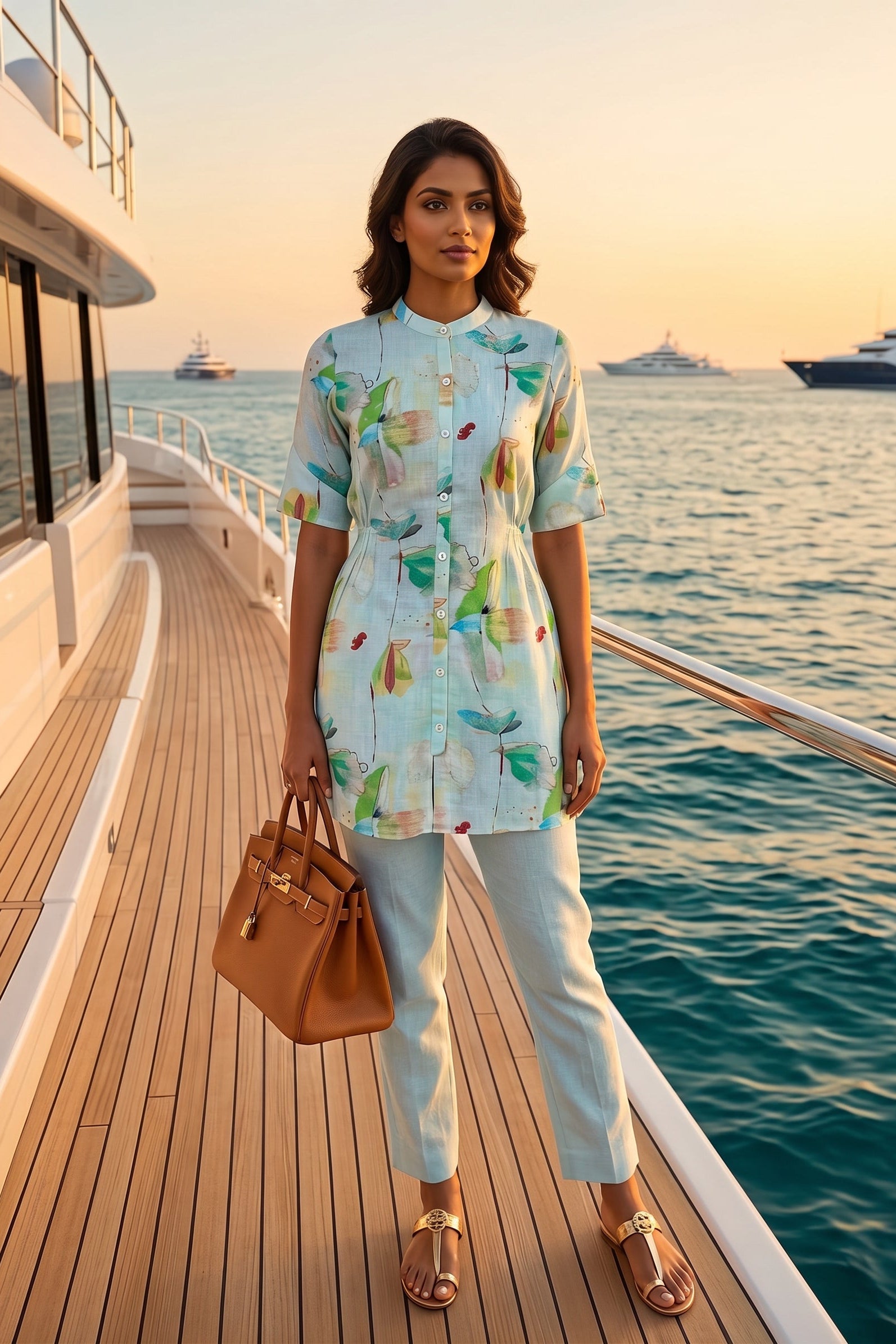 Floral Azure Printed Linen Co-Ord Set