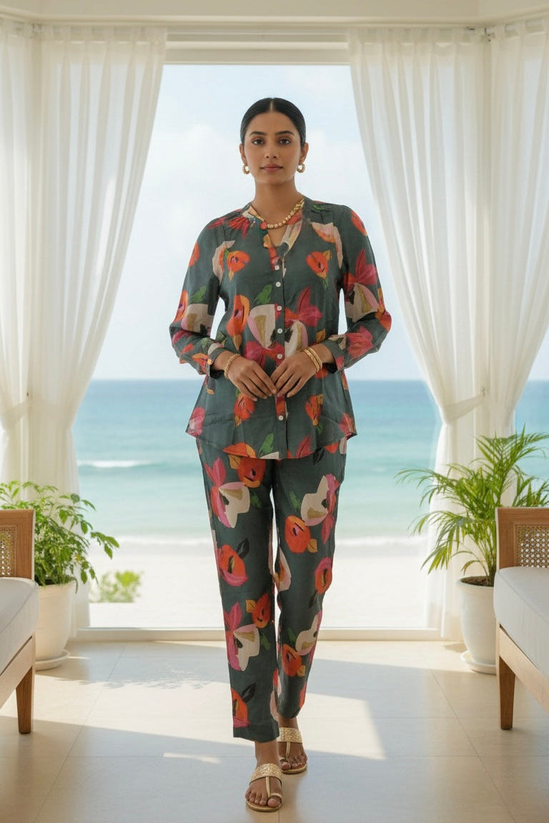 Jade Mist Printed Cotton Co-Ord Set
