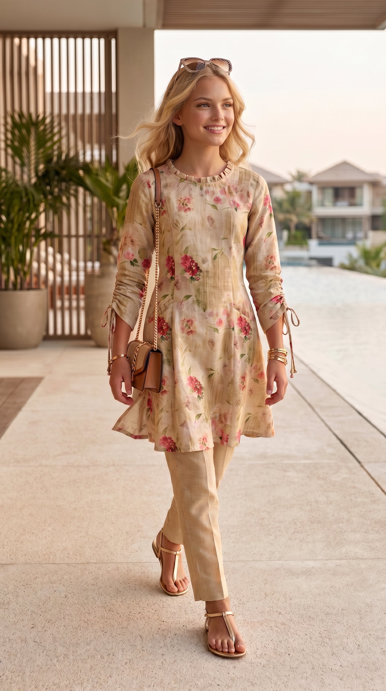Blush Botanical Printed Linen Kurta Set