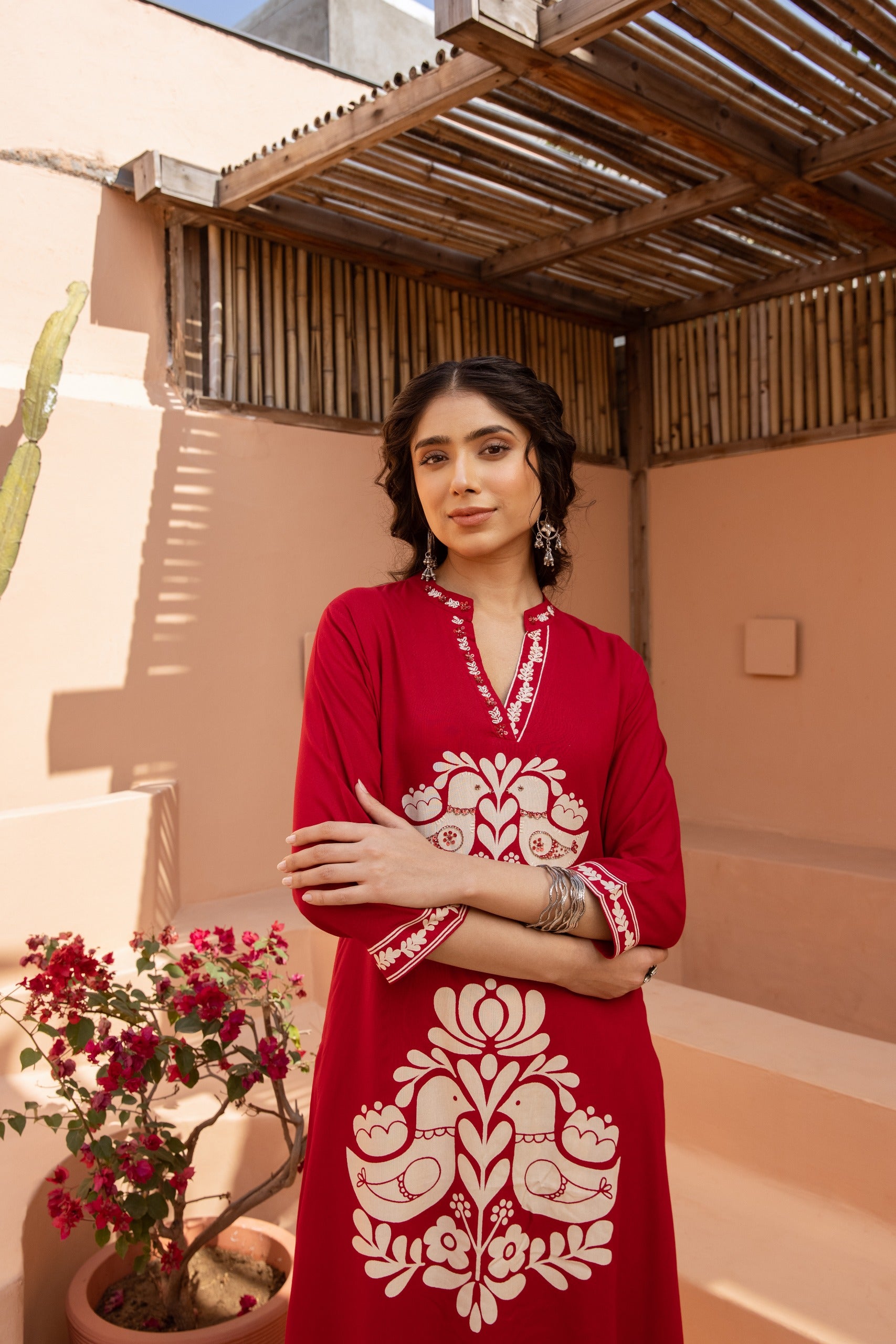 Red Printed Cotton Kurta Set