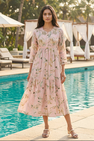 Blush Pink Floral Midi Dress