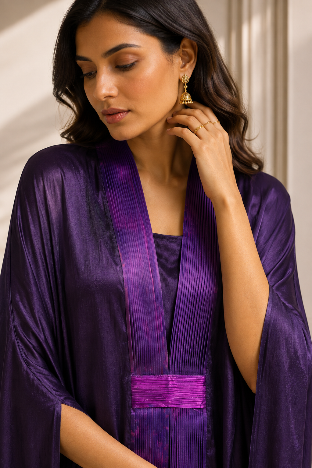 Regal Purple Pintuck-Detailed Crepe Silk Co-Ord Set