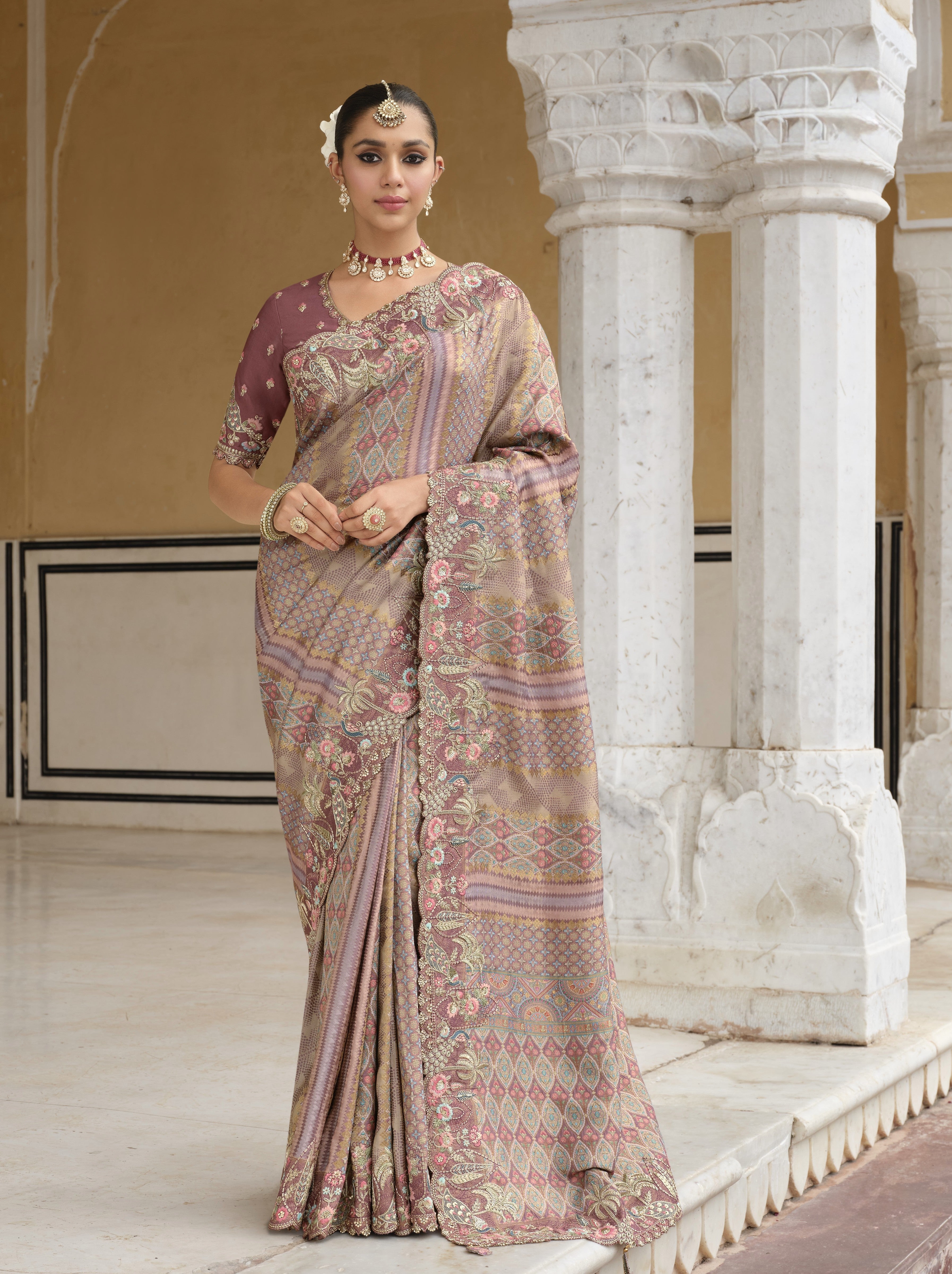 Lilac Embellished Tissue Organza Silk Saree