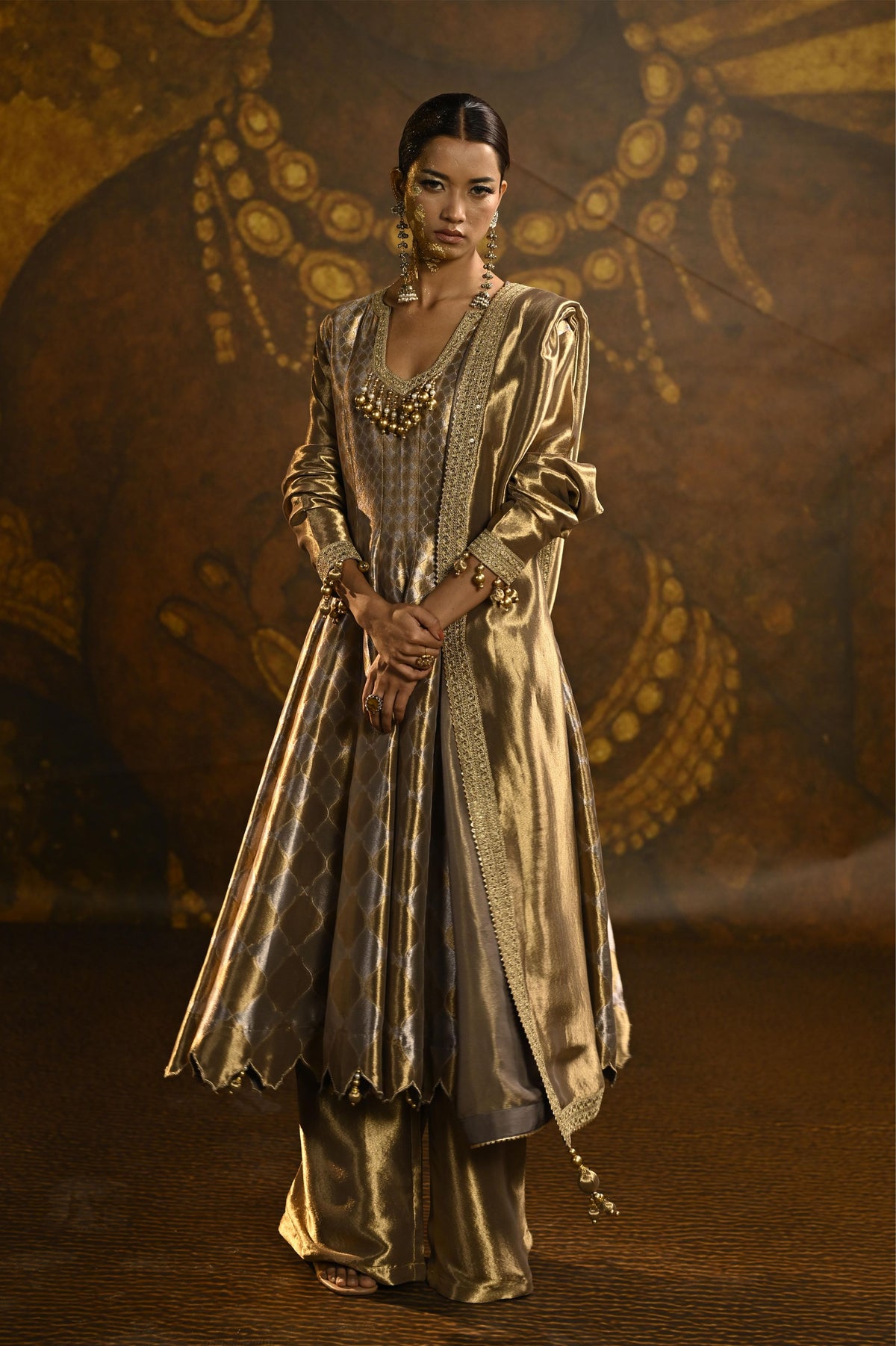 Mosaic Gold Embellished Banarasi Brocade Silk Anarkali Set