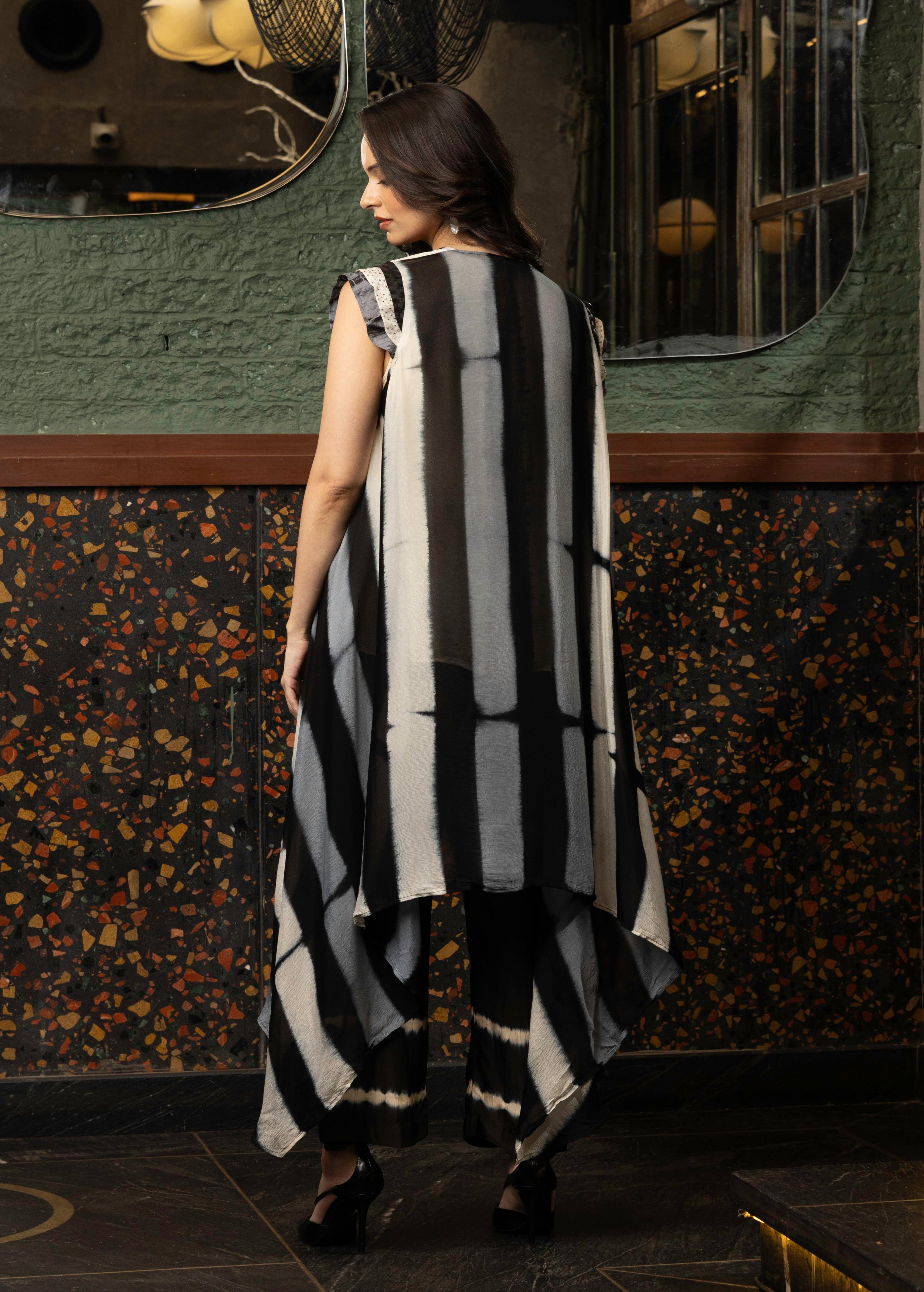 Black Abstract Print Satin Silk Co-Ord Set