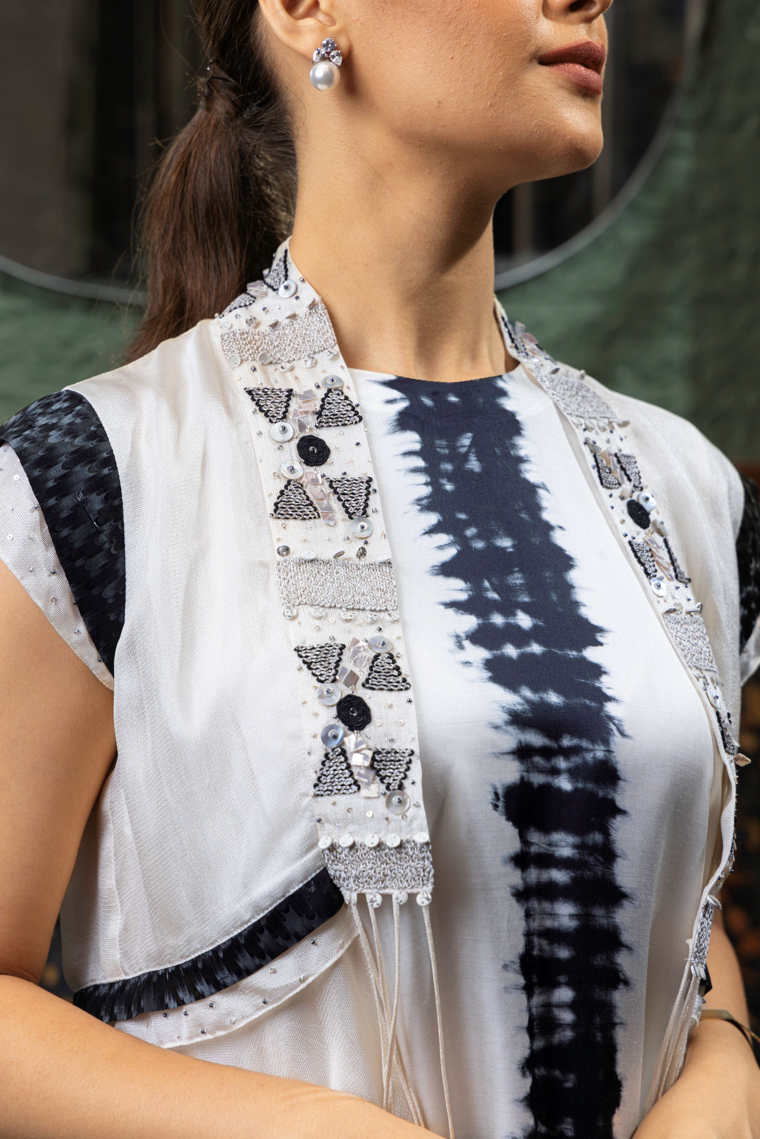 Off White Tie-Dye Satin Silk Palazzo Set