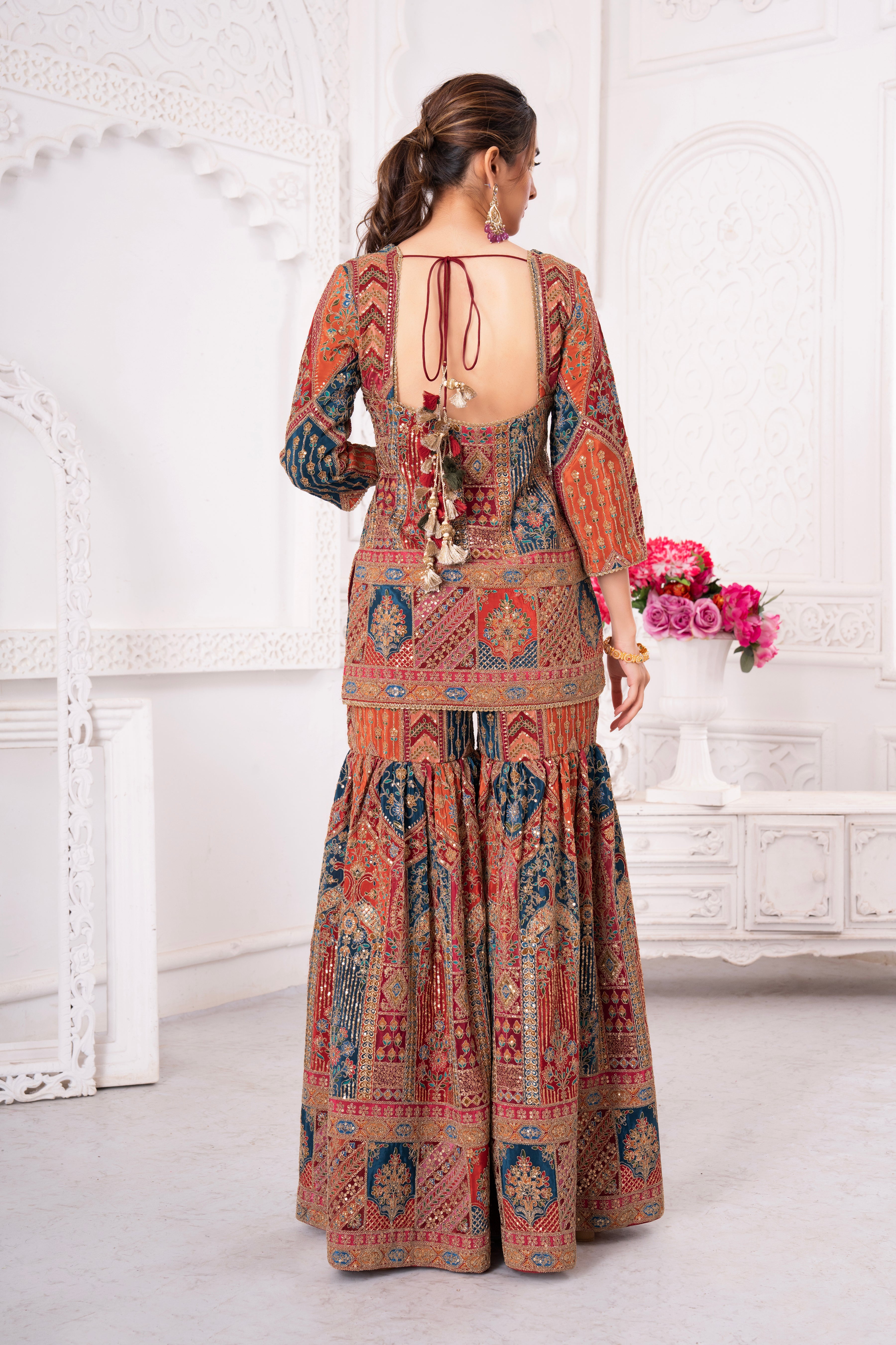 Rustic Red Traditional Work Sharara Set