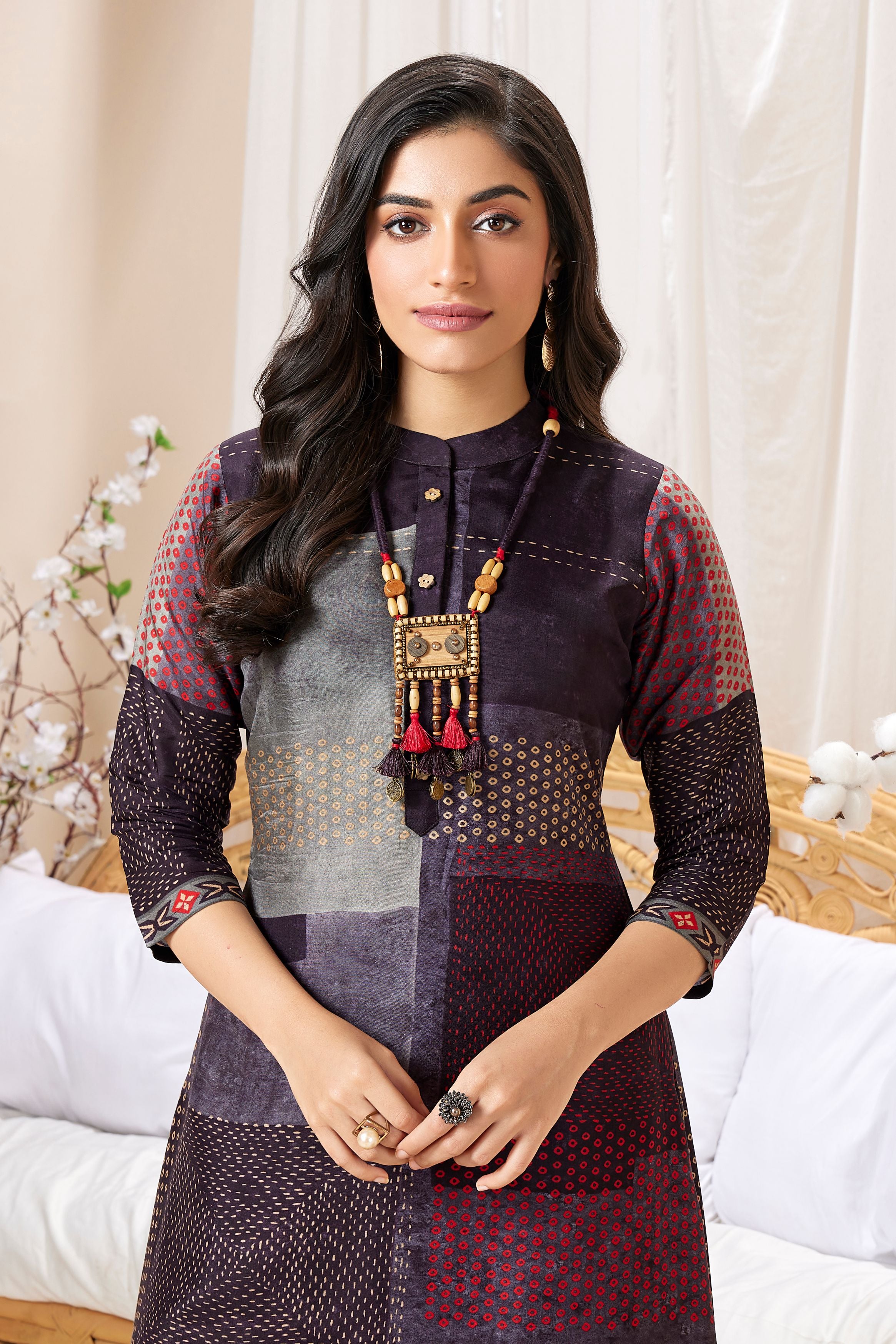 Deep Purple Printed Muslin Silk Kurta Set