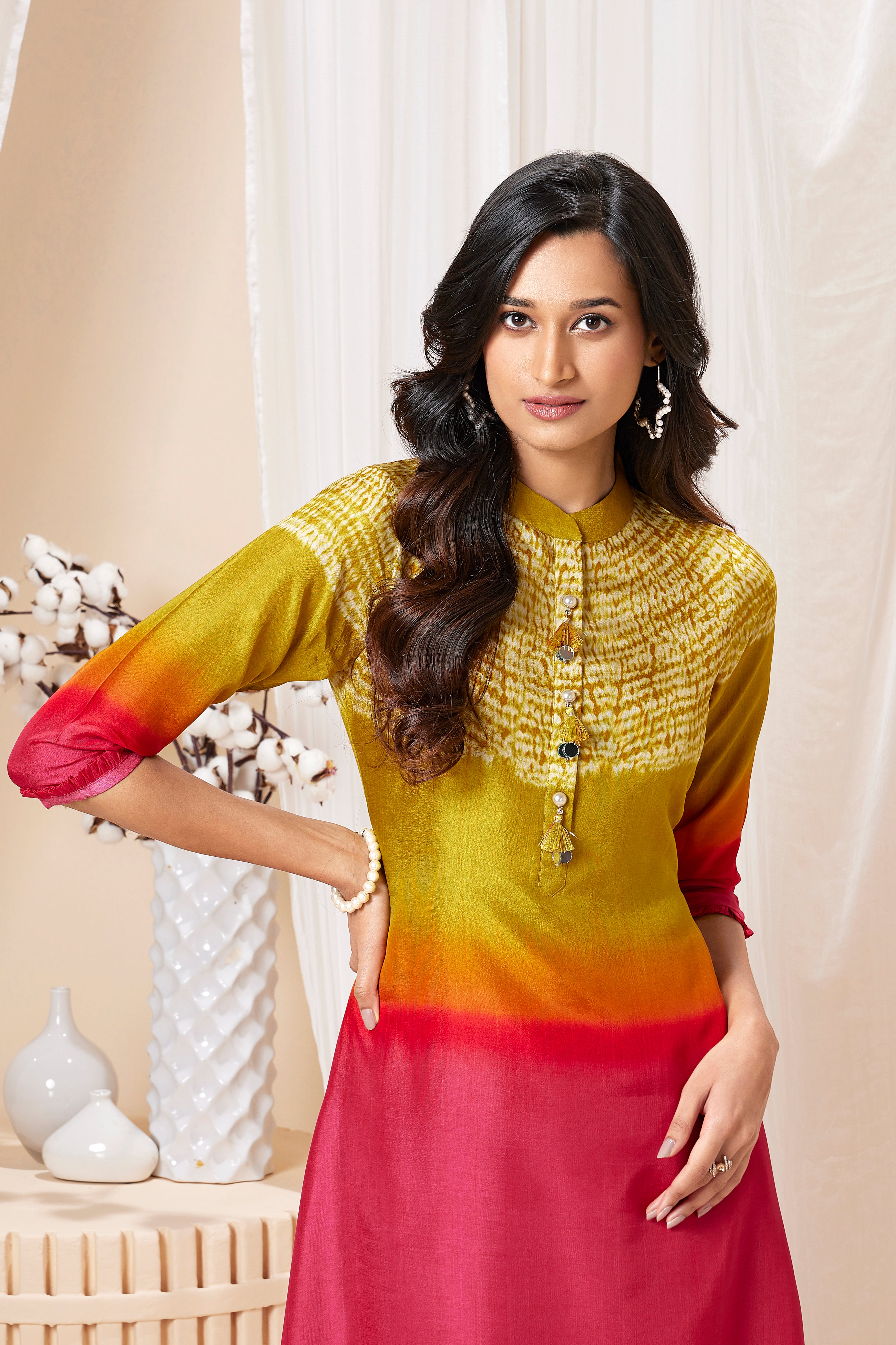 Green Ombre Dye Raw Silk Kurta Set