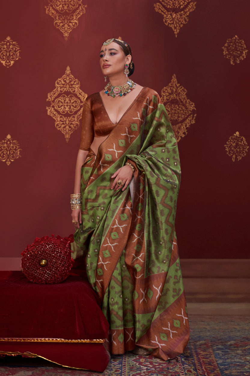 Mehendi Green Printed Premium Silk Saree