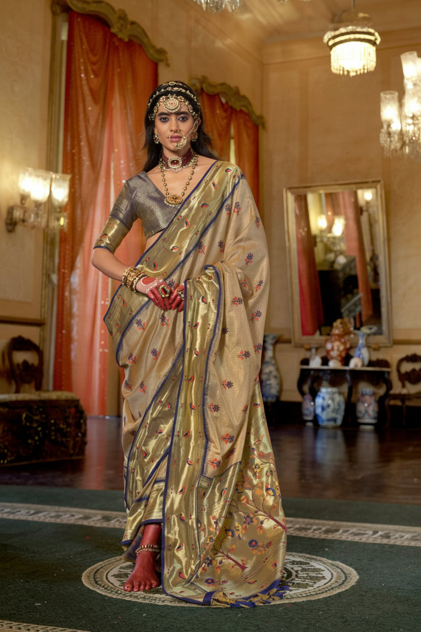 Deep Blue Organza Tissue Silk Saree