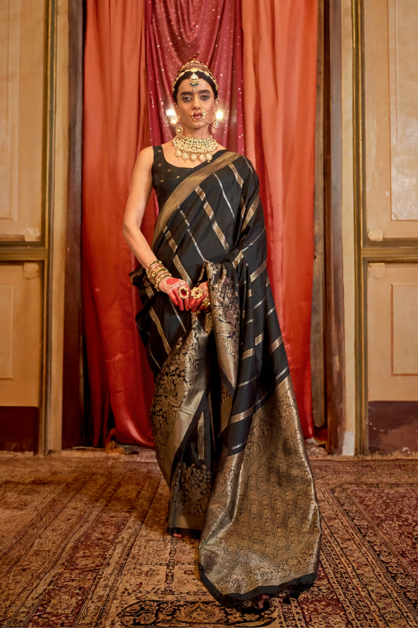 Raven Black Zari Premium Silk Saree