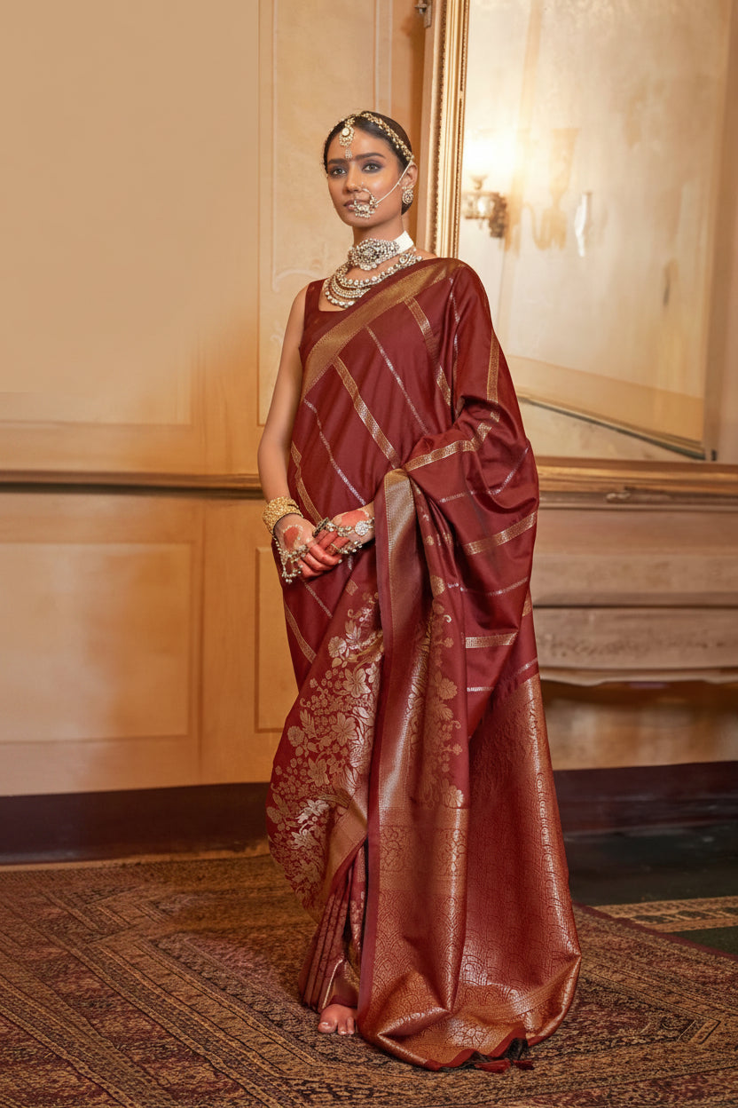 Merlot Red Zari Premium Silk Saree