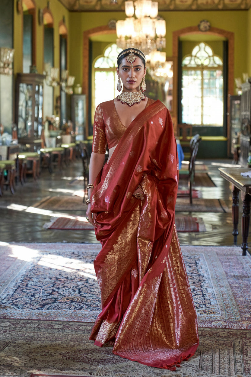 Rust Red Premium Silk Saree