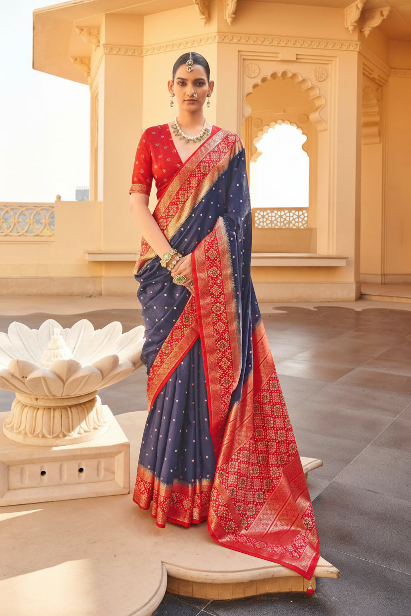 Navy Blue Patola Premium Silk Saree