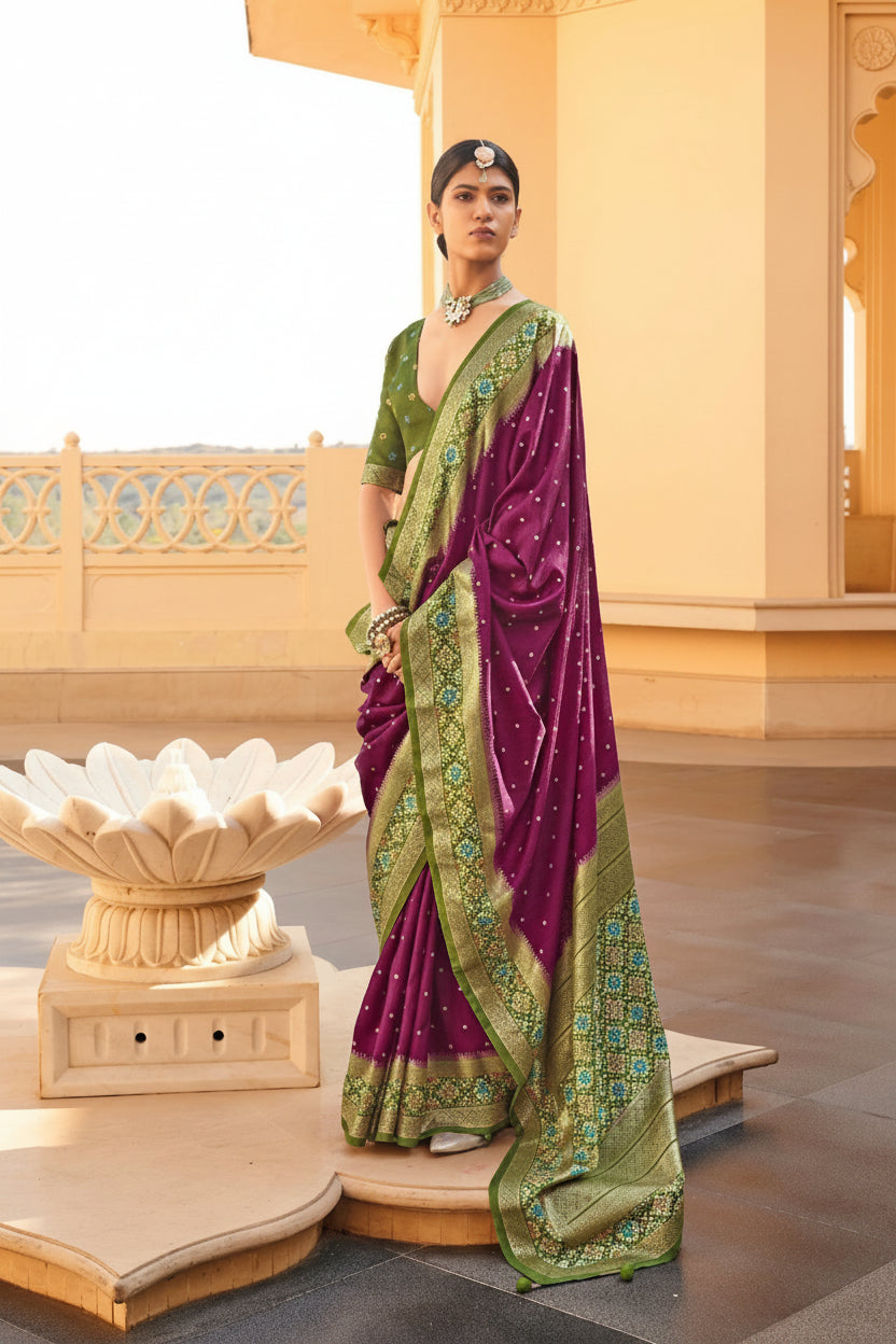 Wine Purple Patola Premium Silk Saree