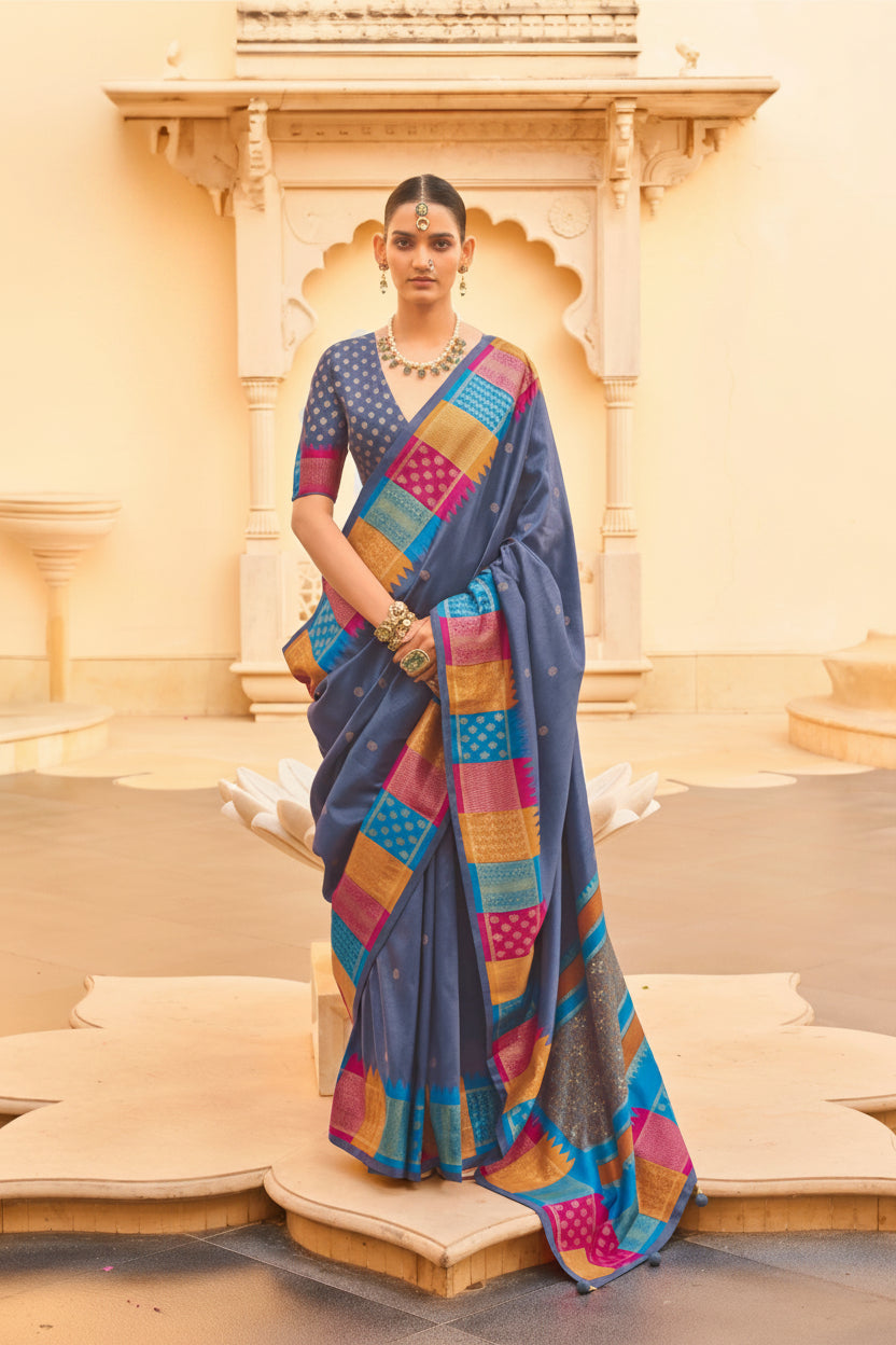 Sandstone Grey Printed Premium Silk Saree