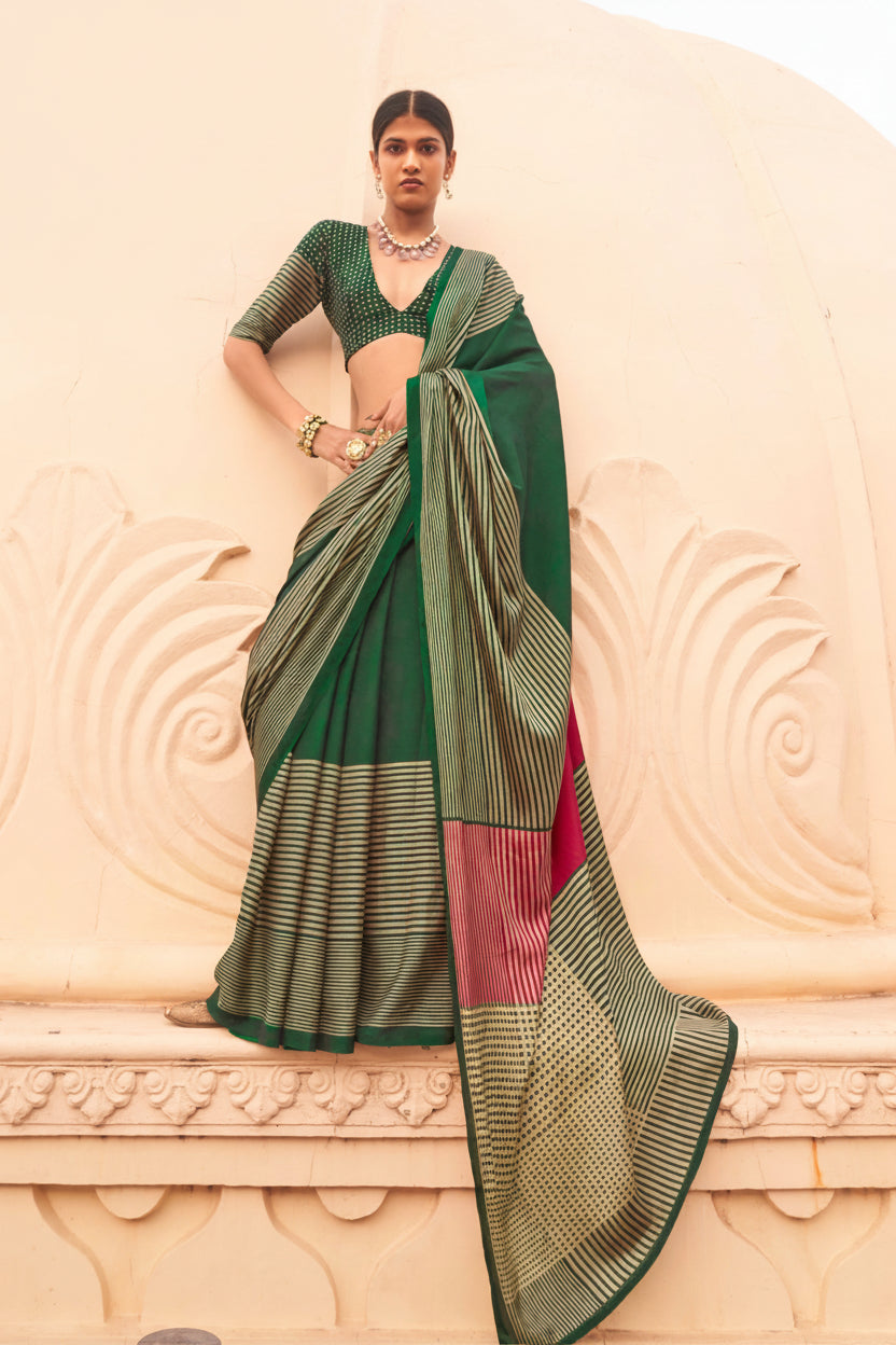 Deep Emerald Printed Crepe Silk Saree