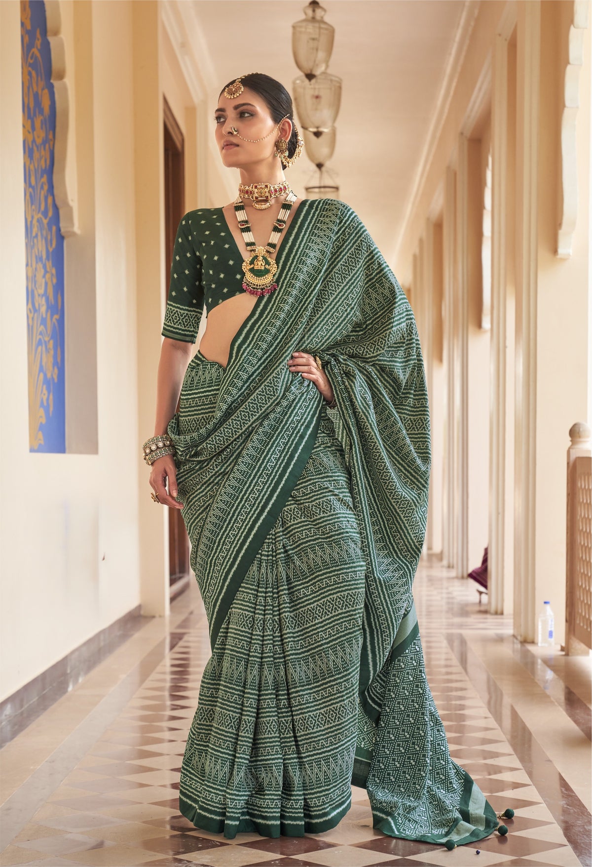 Royal Green Printed Premium Silk Saree