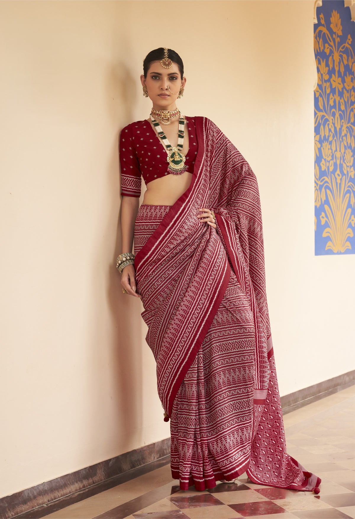 Rich Red Printed Premium Silk Saree