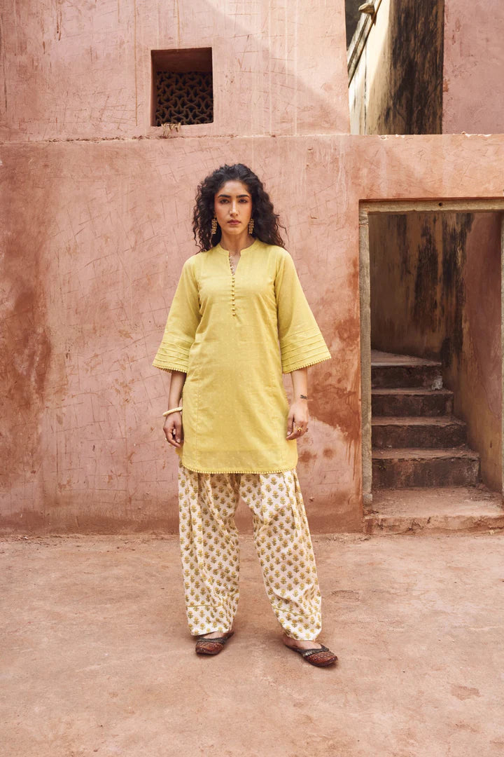 Pastel Yellow Mul-Cotton Kurta Set