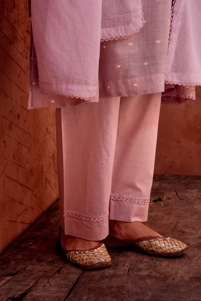 Soft Lilac Zari Dotted Mul-Cotton Pant Set