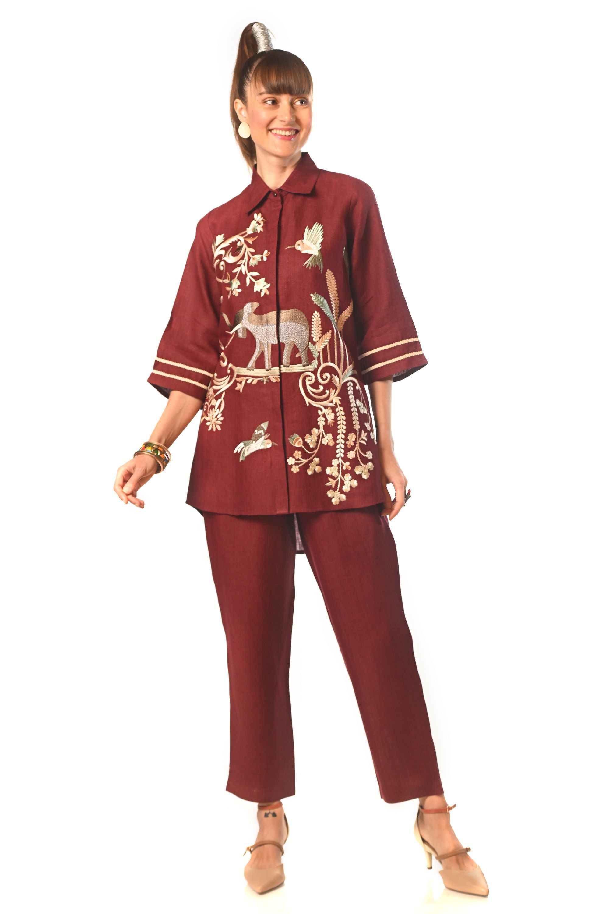 Maroon Embroidered Co-Ord Set