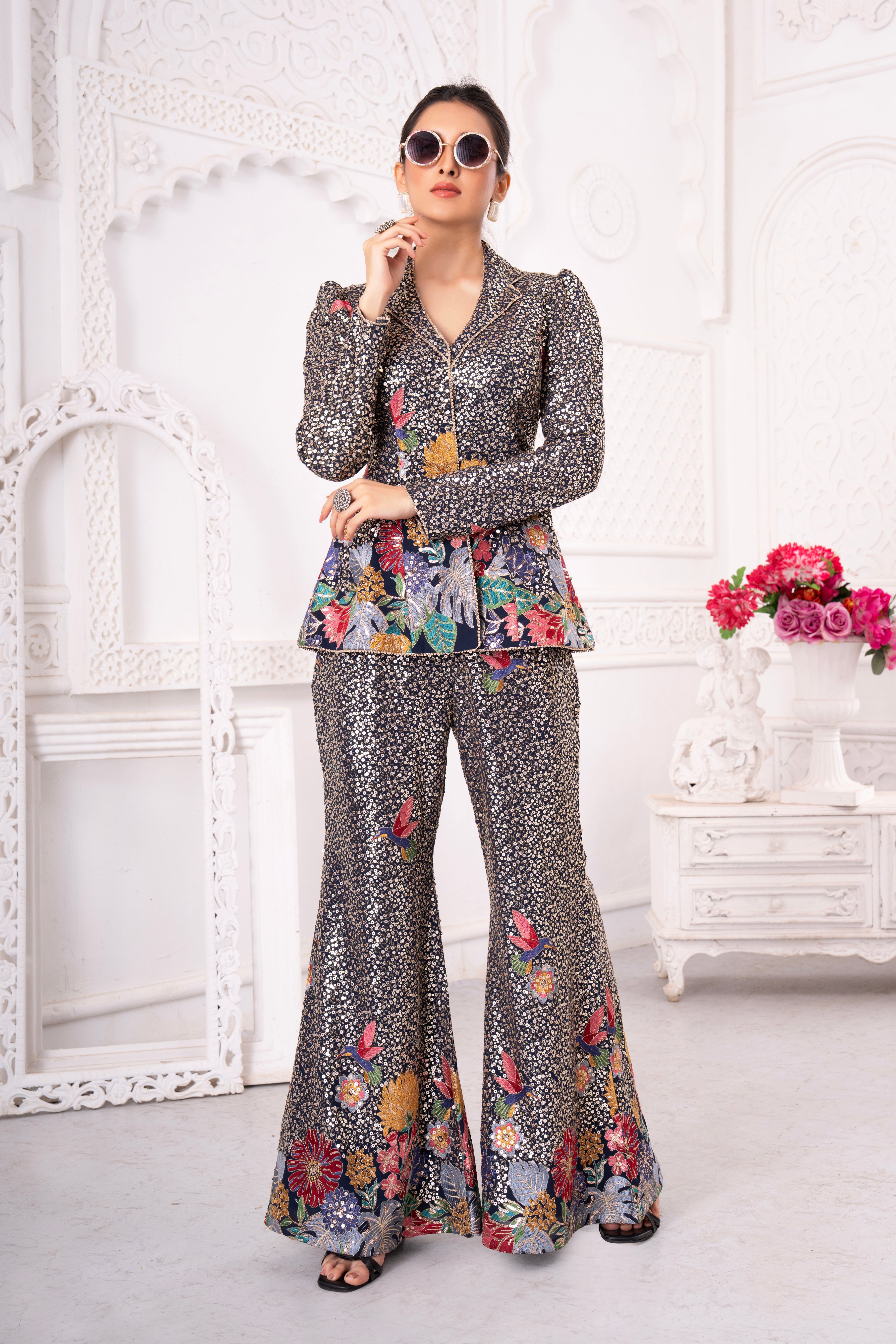 Starry Night Floral Handwork Blazer Co-Ord Set