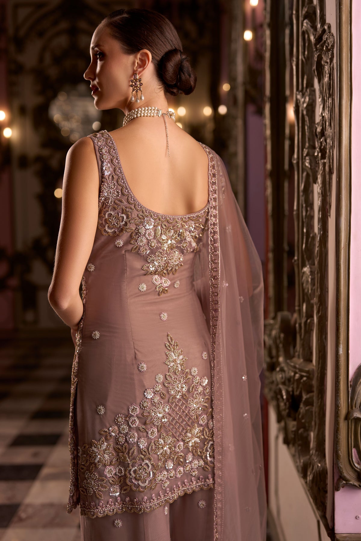 Soft Orchid Embellished PremiumNet Palazzo Set