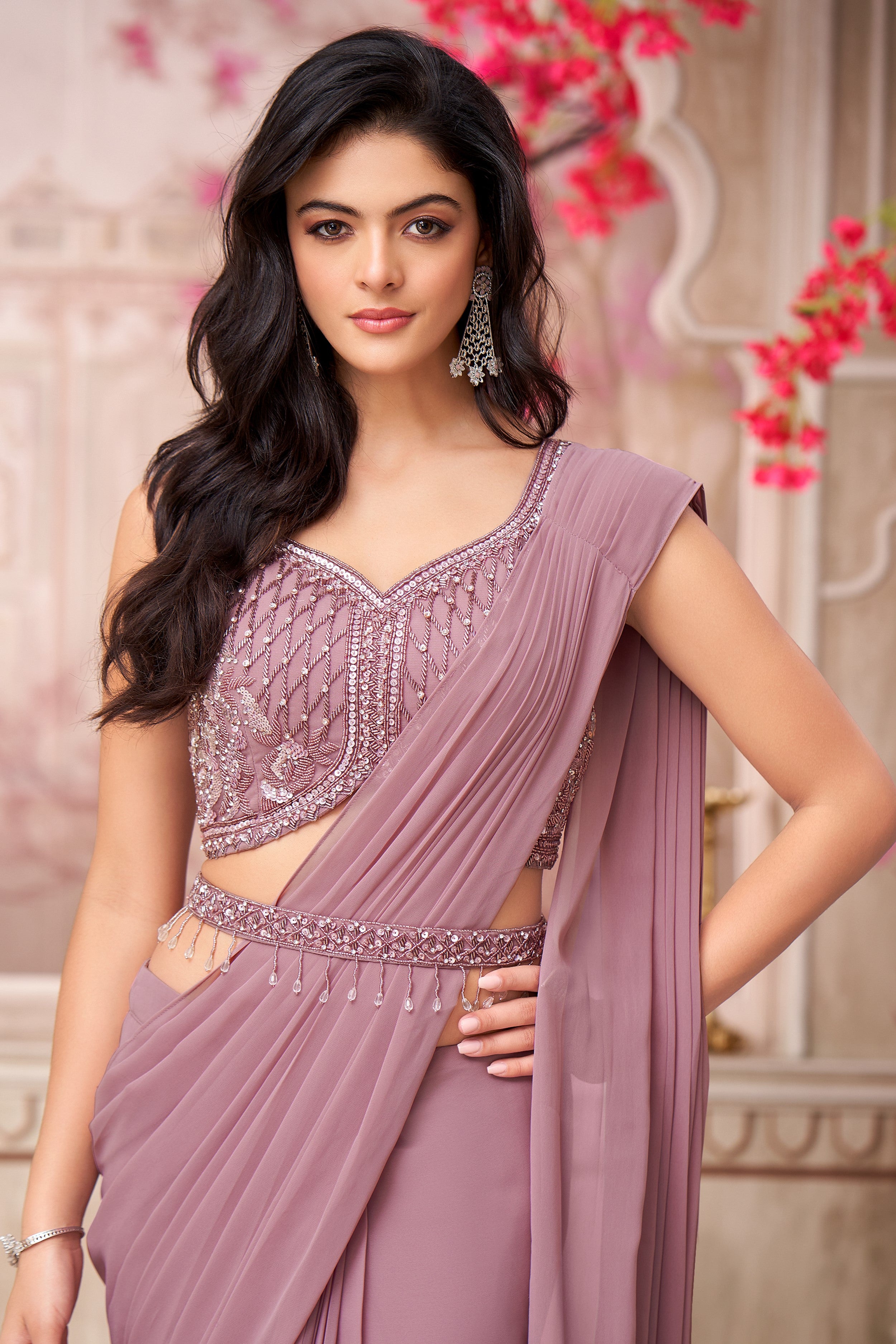 Deep Mauve Draped Saree