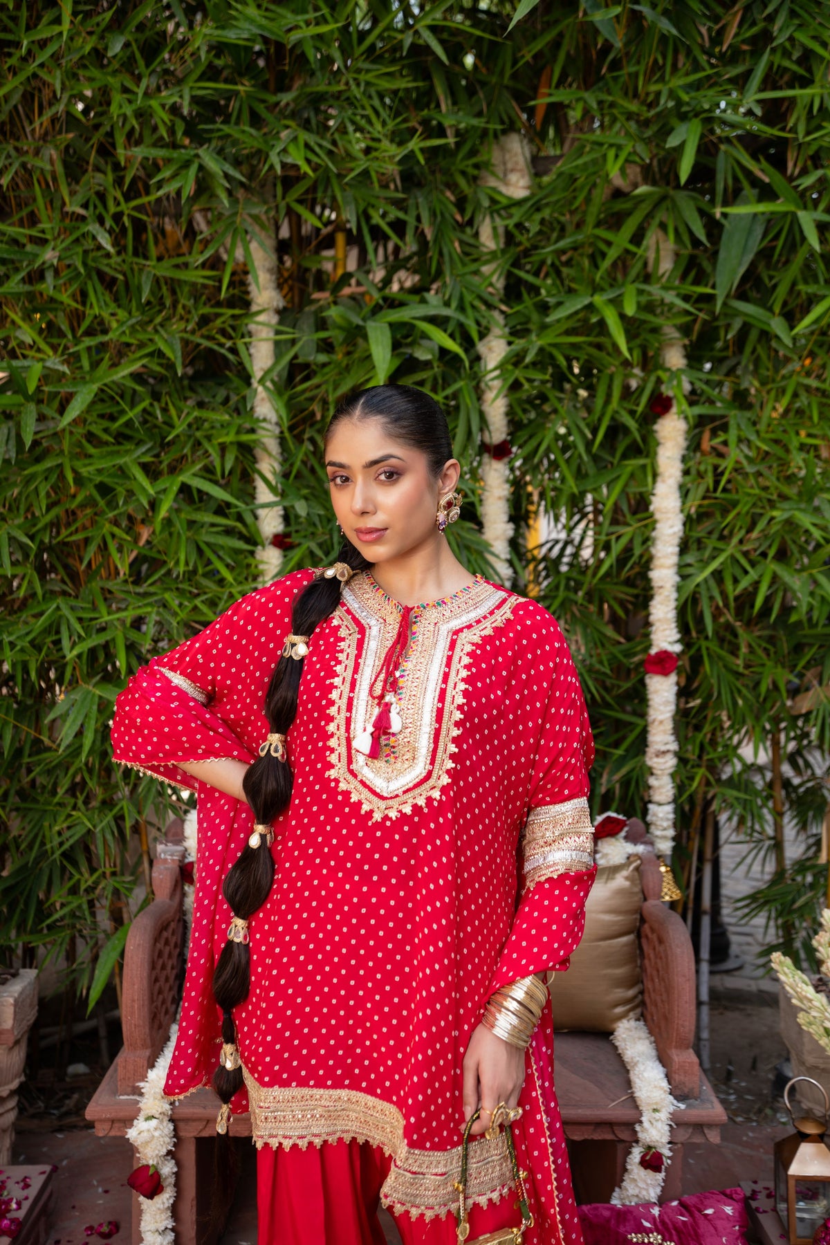 Crimson Red Embellished Crepe Silk Farshi Salwar Set