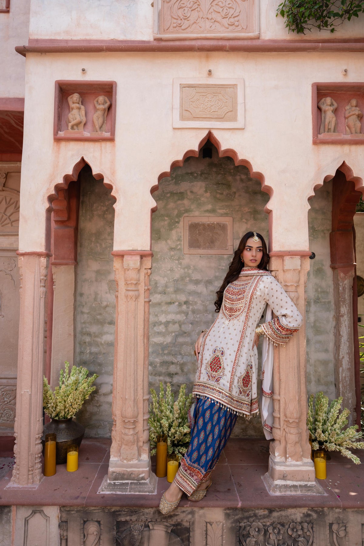 Off-White Embellished Crepe Silk Salwar Set
