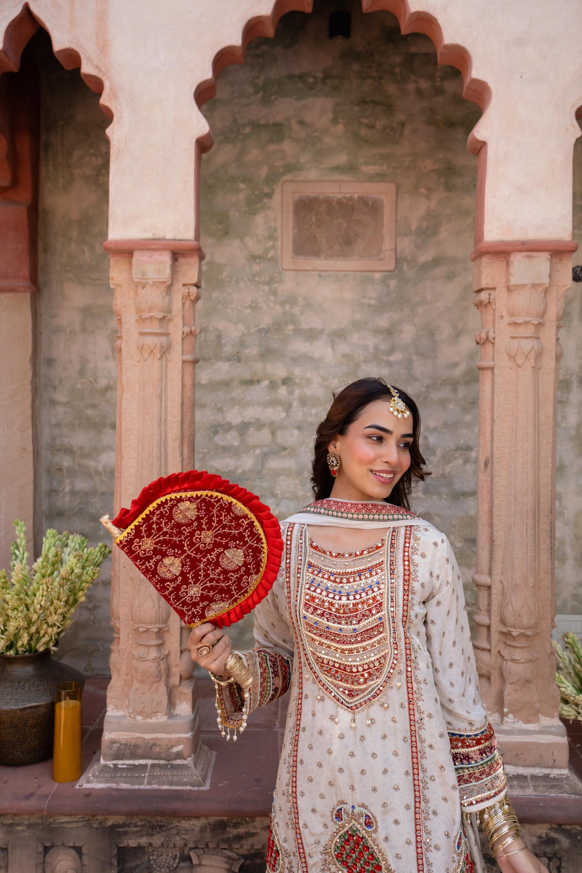 Off-White Embellished Crepe Silk Salwar Set