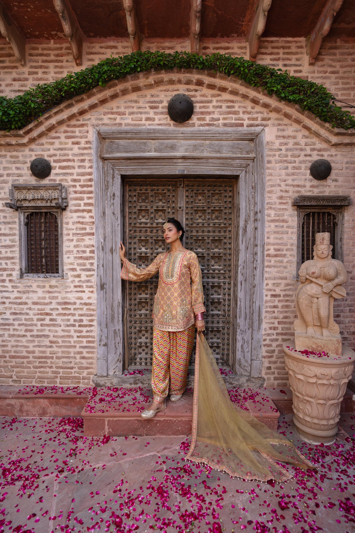 Champagne Beige Embellished Shimmer Silk Salwar Set