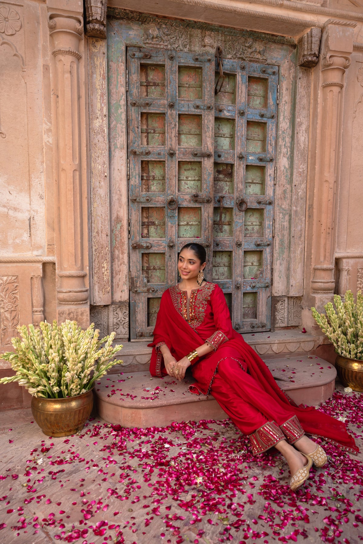 Regal Red Embellished Dola Silk Salwar Suit