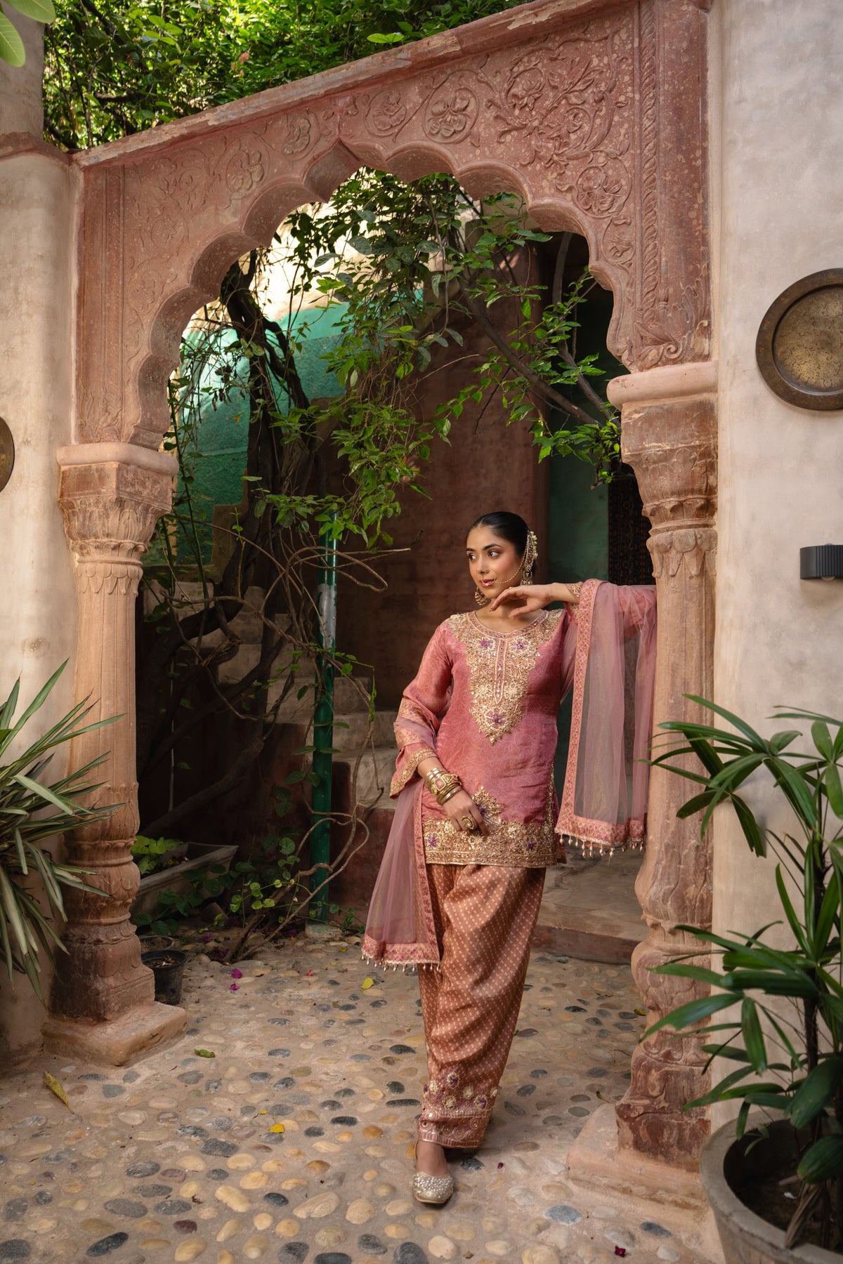 Dusty Rose Embellished Shimmer Tissue Silk Salwar Suit