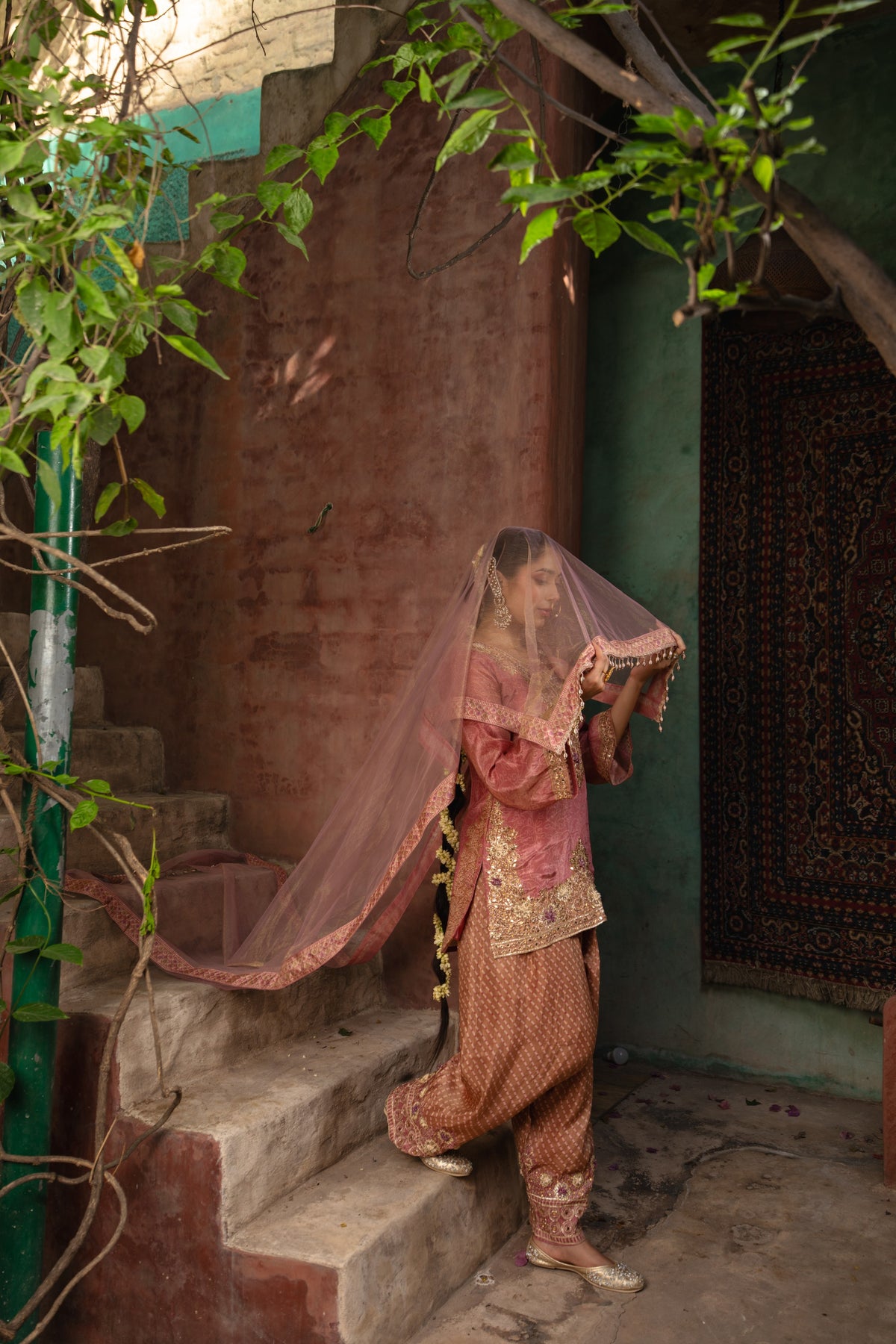 Dusty Rose Embellished Shimmer Tissue Silk Salwar Suit