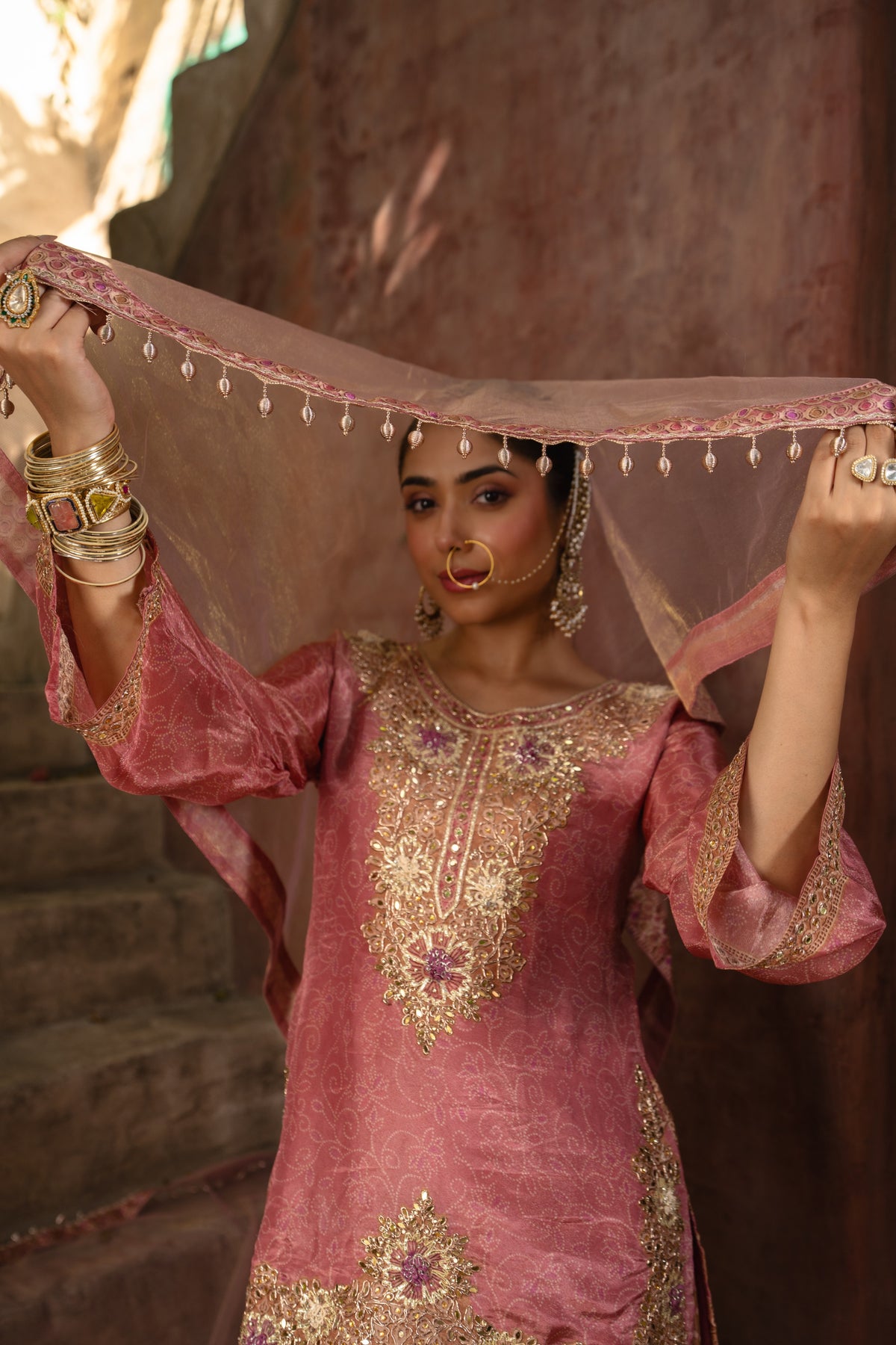 Dusty Rose Embellished Shimmer Tissue Silk Salwar Suit