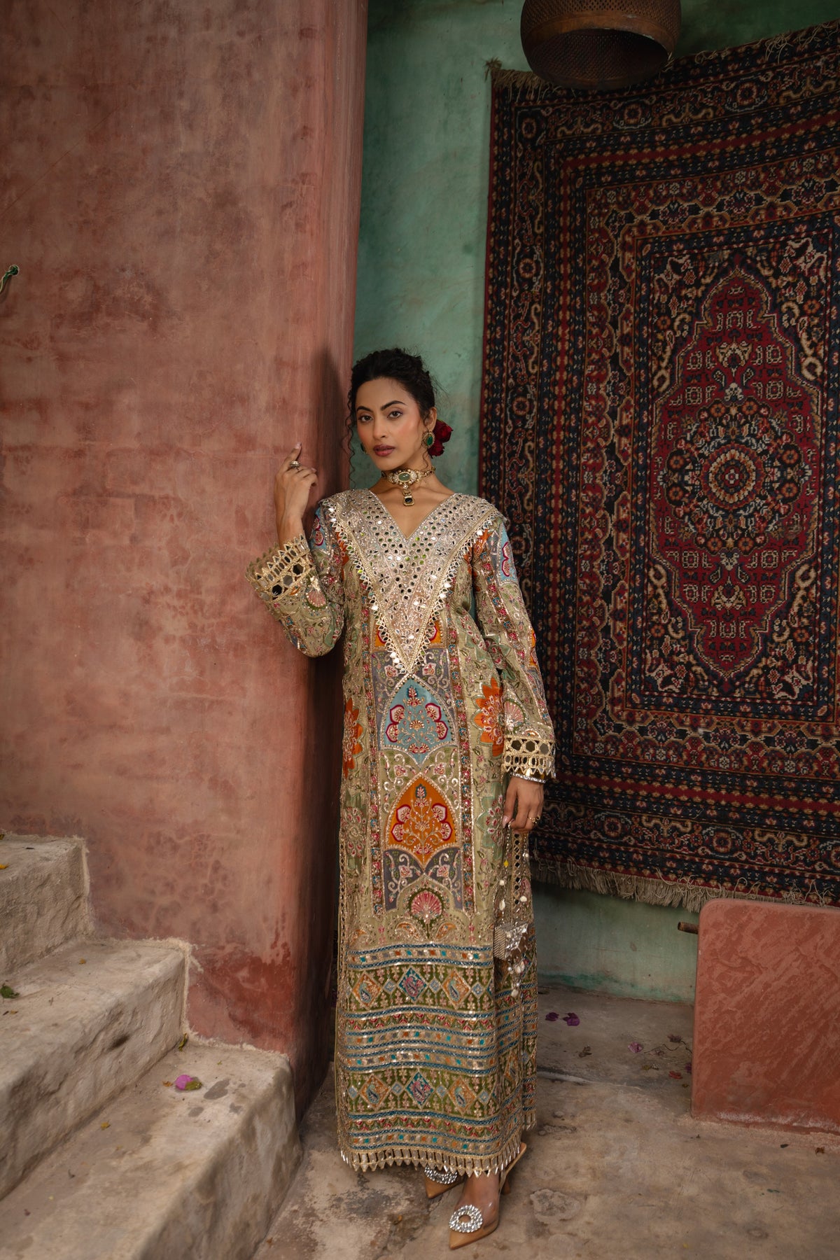 Mist Sage Embellished Crepe Silk Kurta Set