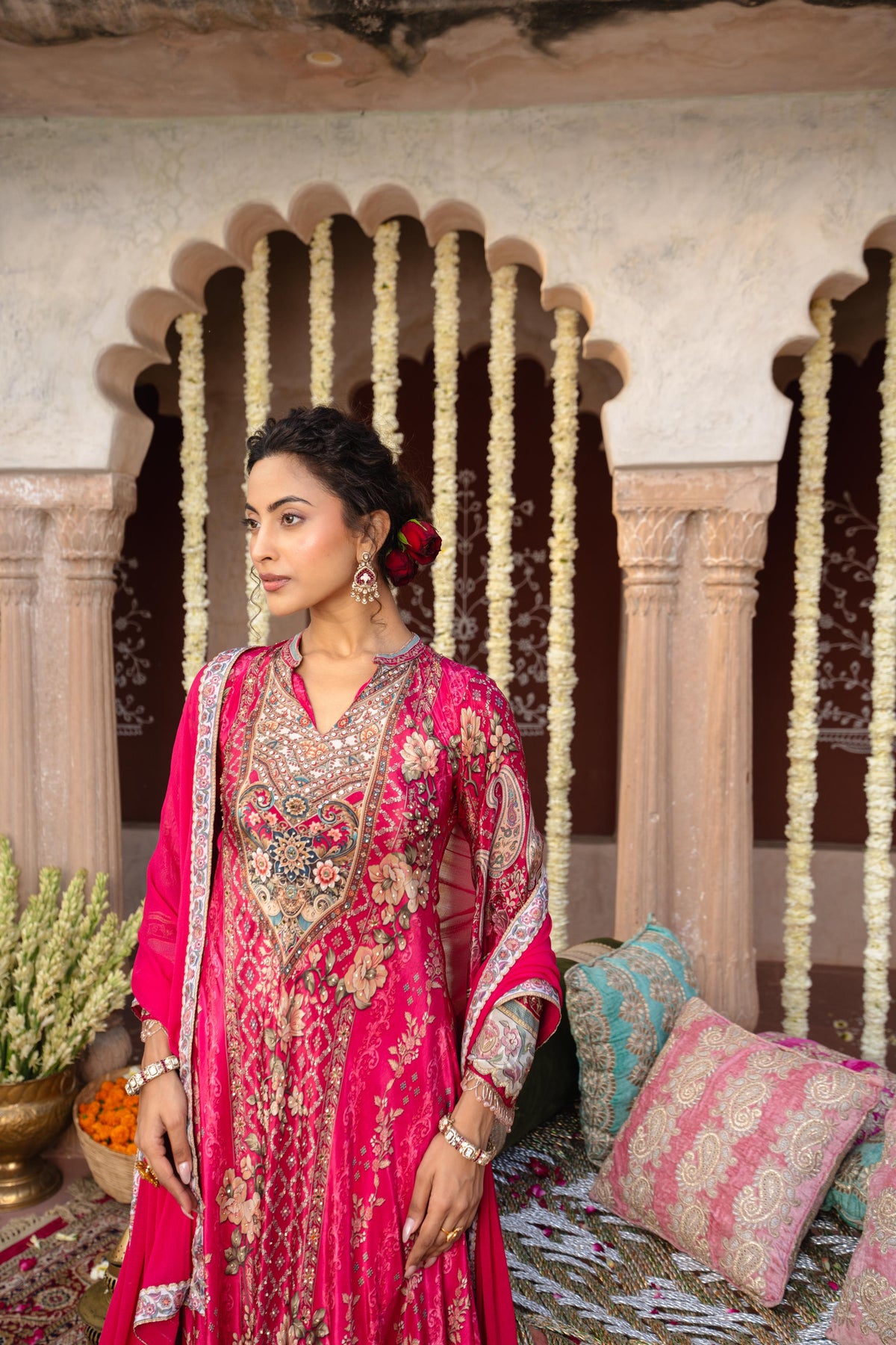 Rani Pink Embellished Crepe Silk Anarkali Set
