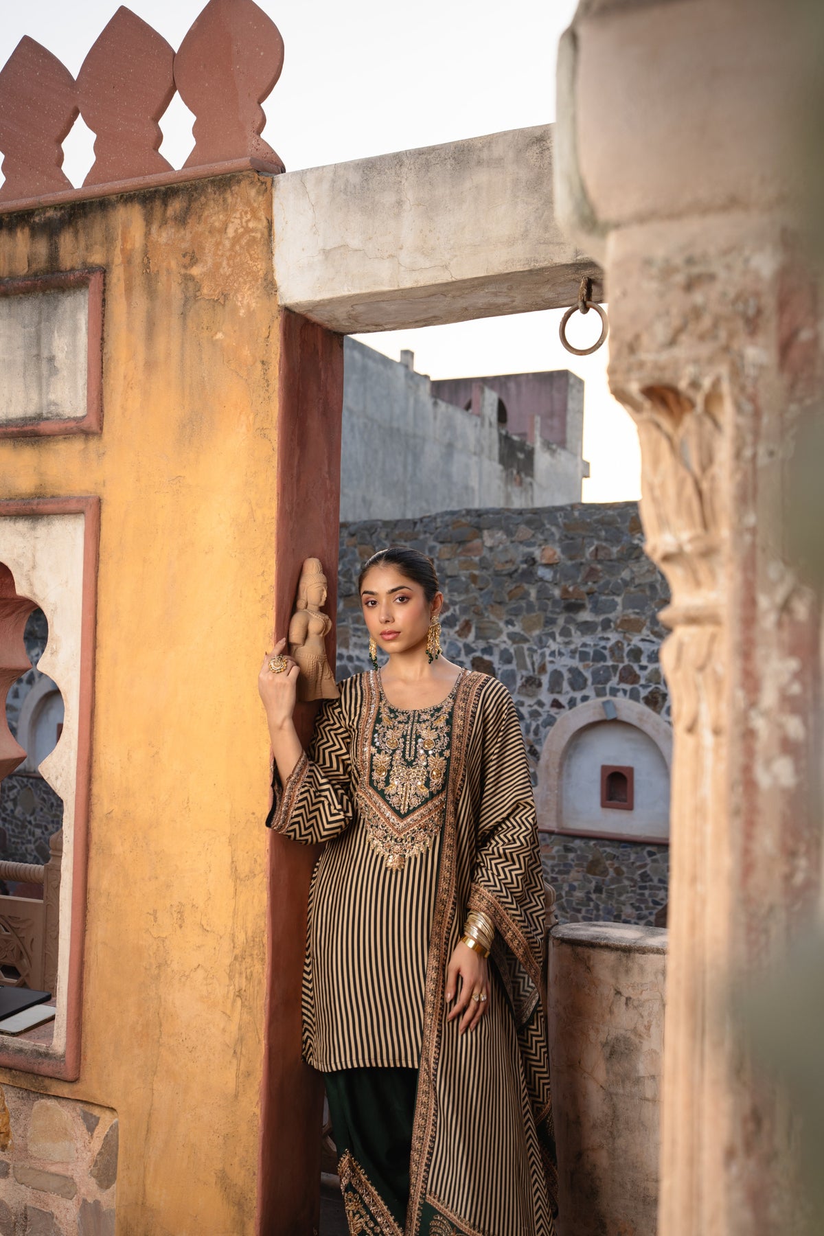 Forest Green Embellished Muslin Silk Salwar Suit