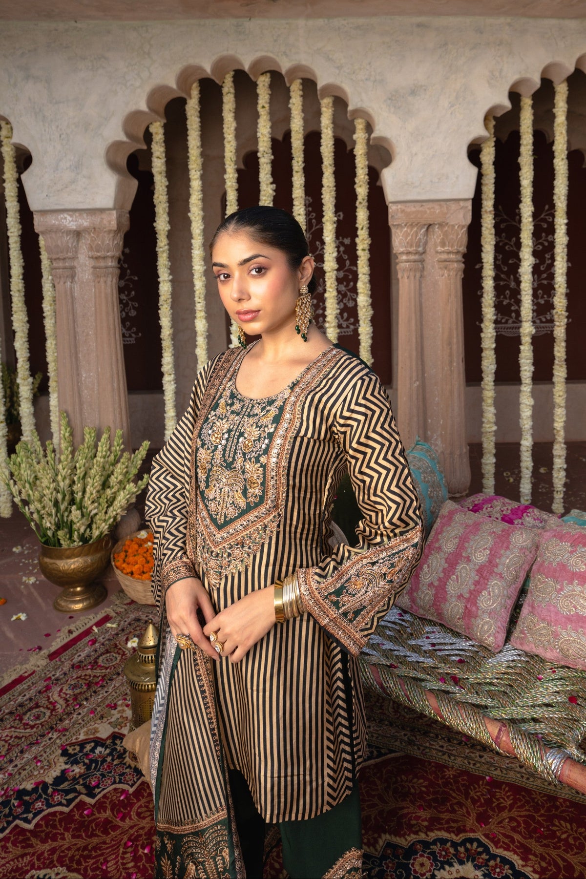 Forest Green Embellished Muslin Silk Salwar Suit