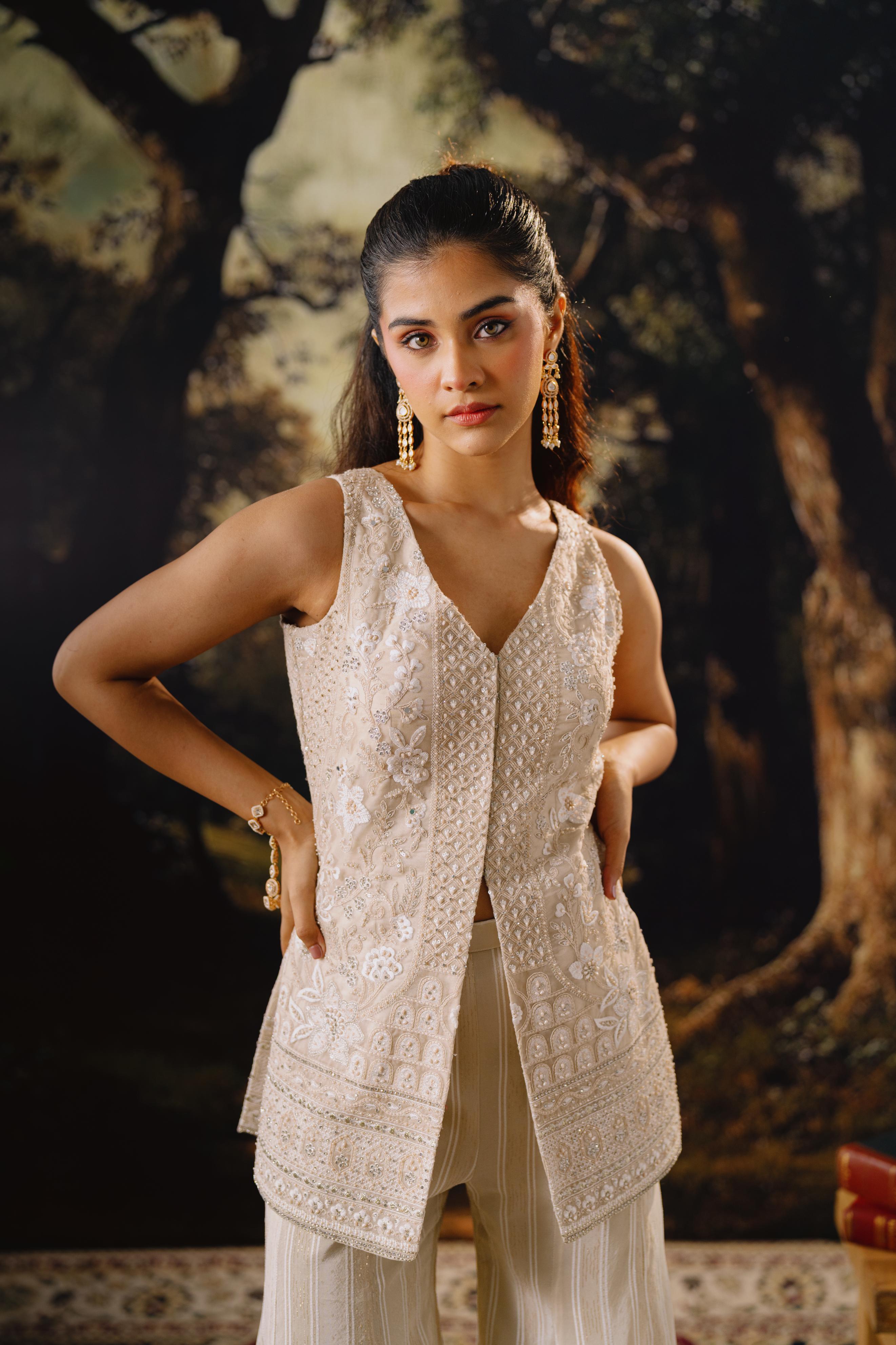 Ivory Embroidered Palazzo Set