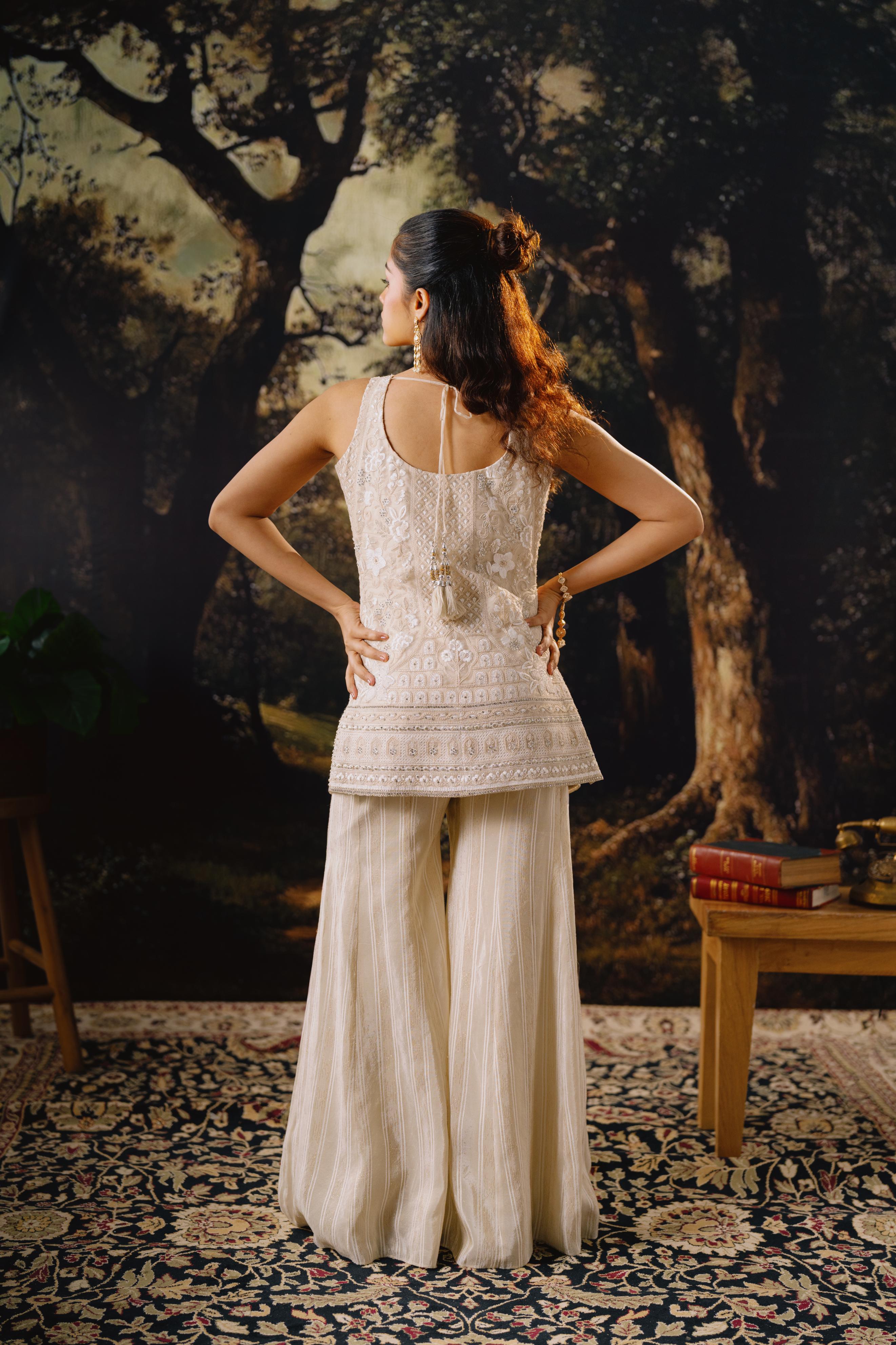 Ivory Embroidered Palazzo Set