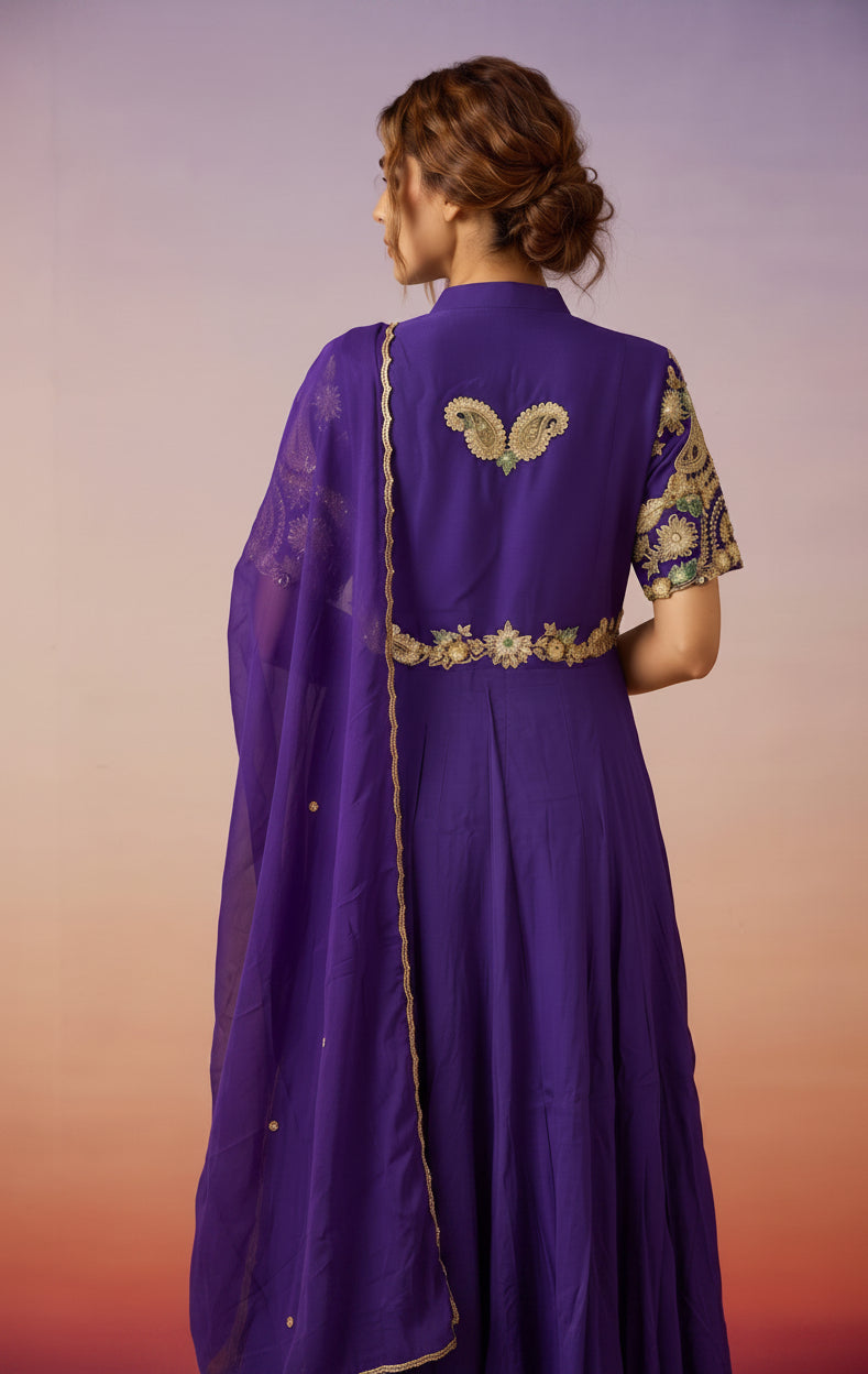 Purple Midnight Embellished Crepe Silk Anarkali Set